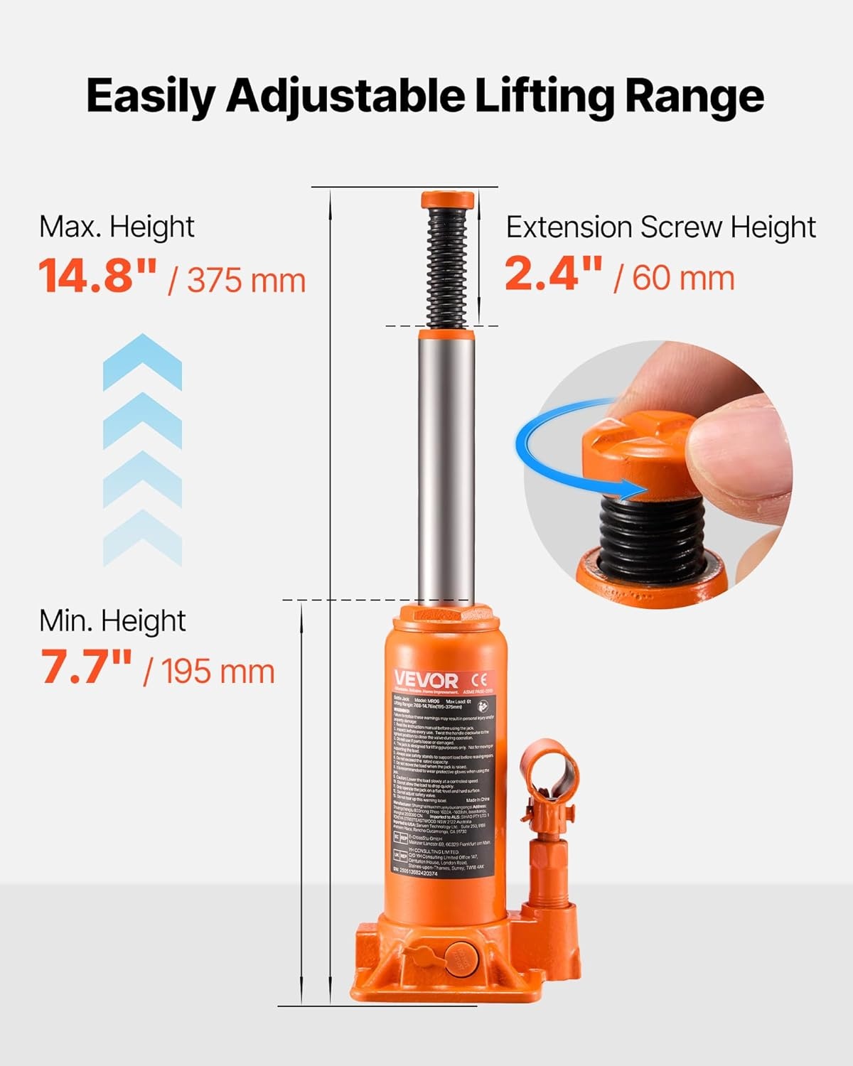 image:imageVEVOR Hydraulic Bottle Jack 30 Ton66138 lbs Welded Bottle Jack with 11221866 Lifting Range amp 3Section Long Handle for Car Pickup Truck RV Auto Repair Industrial Engineering6T