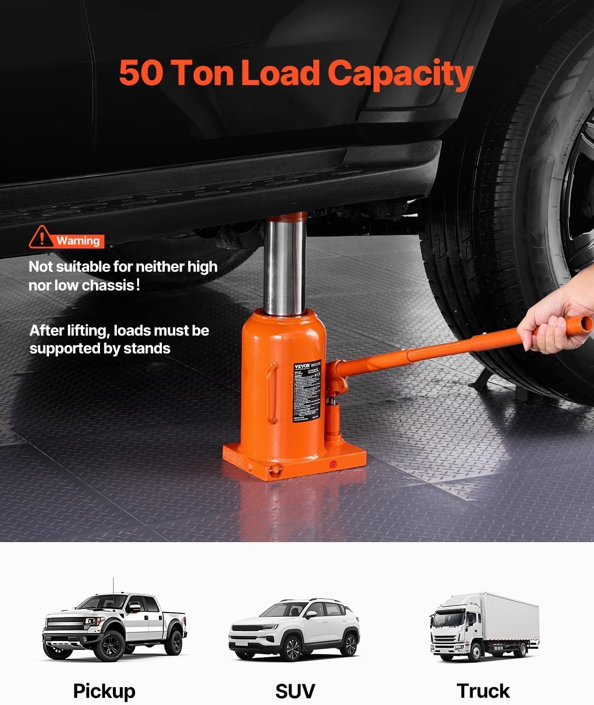 image:imageVEVOR Hydraulic Bottle Jack 30 Ton66138 lbs Welded Bottle Jack with 11221866 Lifting Range amp 3Section Long Handle for Car Pickup Truck RV Auto Repair Industrial Engineering50T