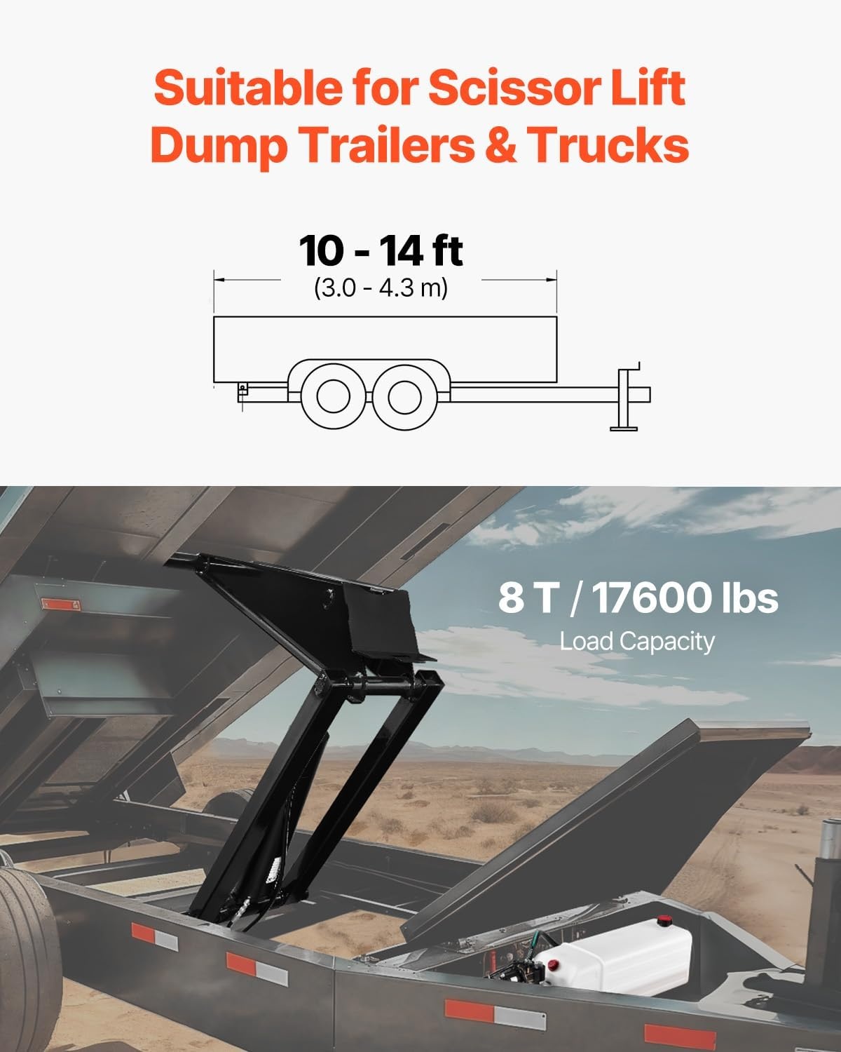 image:imageVEVOR Hydraulic Dump Lift Kit 17600 lb8 T Dump Trailer Hydraulic Scissor Hoist Kit Standard Kit Hydraulic Dump Bed Kit with 12V Hydraulic Pump Unit Suitable for Scissor Lift Dump Trailers Trucks429 x 240 x 100