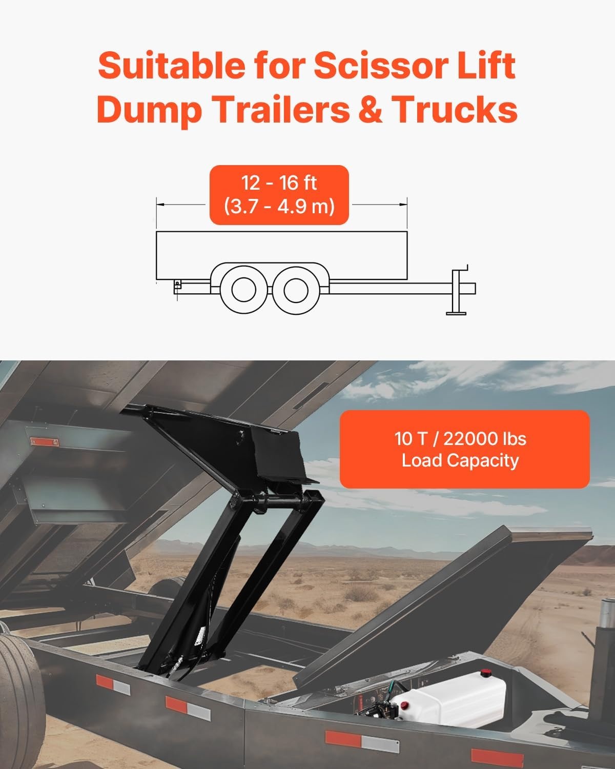 image:imageVEVOR Hydraulic Dump Lift Kit 17600 lb8 T Dump Trailer Hydraulic Scissor Hoist Kit Standard Kit Hydraulic Dump Bed Kit with 12V Hydraulic Pump Unit Suitable for Scissor Lift Dump Trailers Trucks22 000 lb10 T