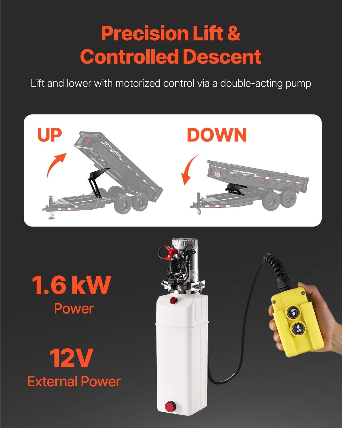 image:imageVEVOR Hydraulic Dump Lift Kit 17600 lb8 T Dump Trailer Hydraulic Scissor Hoist Kit Standard Kit Hydraulic Dump Bed Kit with 12V Hydraulic Pump Unit Suitable for Scissor Lift Dump Trailers Trucks429 x 240 x 100