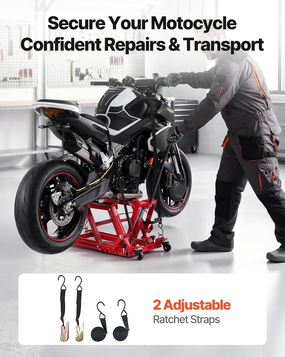 image:imageVEVOR Hydraulic Motorcycle Lift Jack 1500 LBS Capacity ATV Scissor Lift Jack Portable Motorcycle Lift Table with 4 Wheels Hydraulic FootOperated Hoist Stand for Motorcycle ATV UTV Powersports Portable Motorcycle Lift Table with 4 Wheels Hydraulic FootOperated Hoist Stand for ATV UTV PowersportsRed