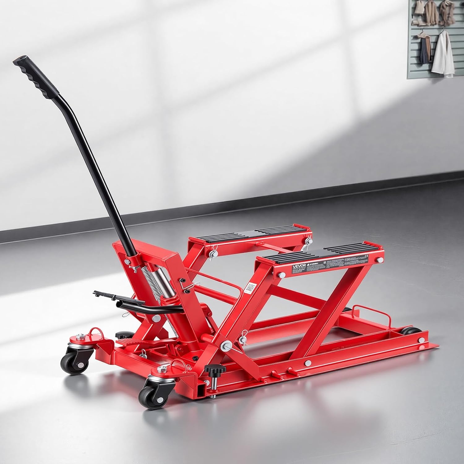 image:imageVEVOR Hydraulic Motorcycle Lift Jack 1500 LBS Capacity ATV Scissor Lift Jack Portable Motorcycle Lift Table with 4 Wheels Hydraulic FootOperated Hoist Stand for Motorcycle ATV UTV Powersports Portable Motorcycle Lift Table with 4 Wheels Hydraulic FootOperated Hoist Stand for ATV UTV PowersportsRed