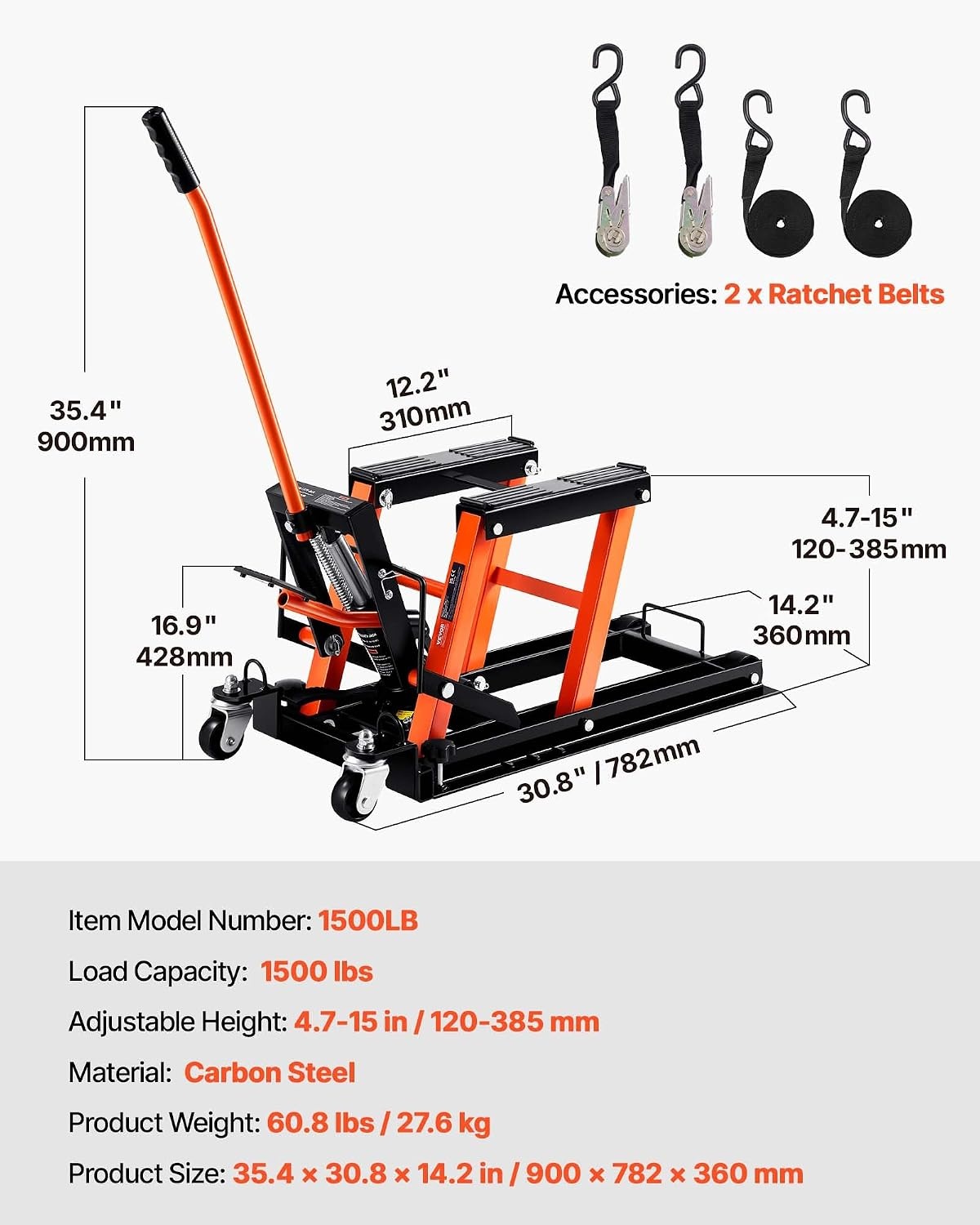 image:imageVEVOR Hydraulic Motorcycle Lift Jack 1500 LBS Capacity ATV Scissor Lift Jack Portable Motorcycle Lift Table with 4 Wheels Hydraulic FootOperated Hoist Stand for Motorcycle ATV UTV Powersports Portable Motorcycle Lift Table with 4 Wheels Hydraulic FootOperated Hoist Stand for ATV UTV PowersportsOrange