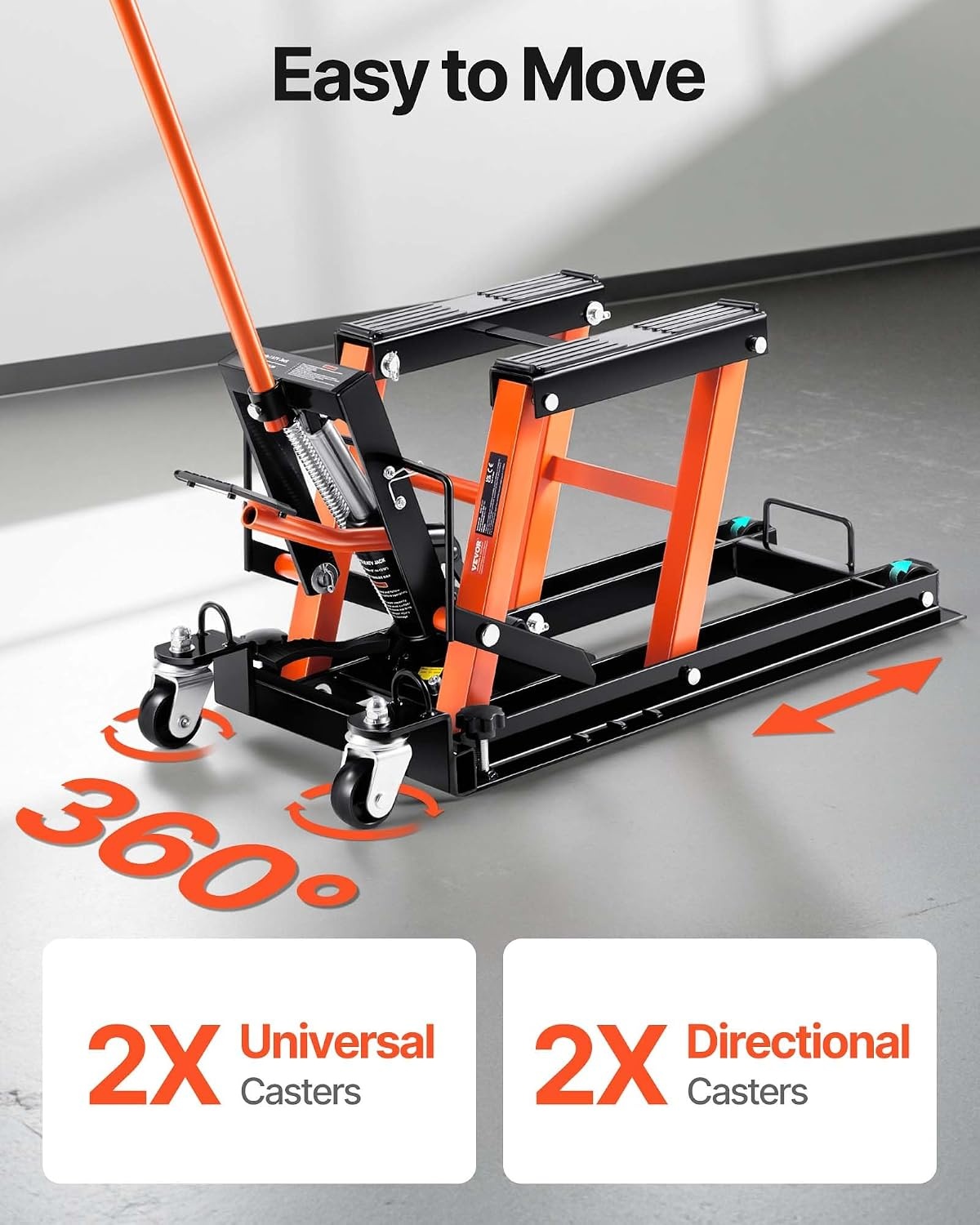 image:imageVEVOR Hydraulic Motorcycle Lift Jack 1500 LBS Capacity ATV Scissor Lift Jack Portable Motorcycle Lift Table with 4 Wheels Hydraulic FootOperated Hoist Stand for Motorcycle ATV UTV Powersports Portable Motorcycle Lift Table with 4 Wheels Hydraulic FootOperated Hoist Stand for ATV UTV PowersportsOrange