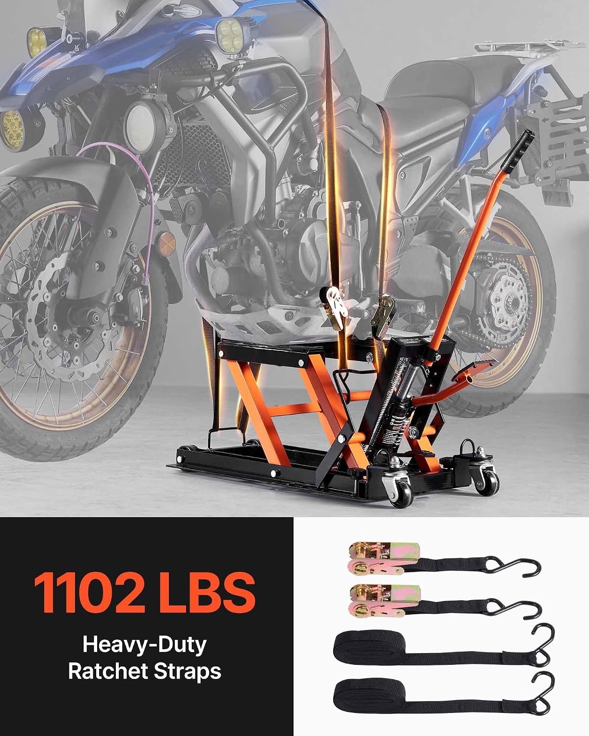 image:imageVEVOR Hydraulic Motorcycle Lift Jack 1500 LBS Capacity ATV Scissor Lift Jack Portable Motorcycle Lift Table with 4 Wheels Hydraulic FootOperated Hoist Stand for Motorcycle ATV UTV Powersports Portable Motorcycle Lift Table with 4 Wheels Hydraulic FootOperated Hoist Stand for ATV UTV PowersportsOrange