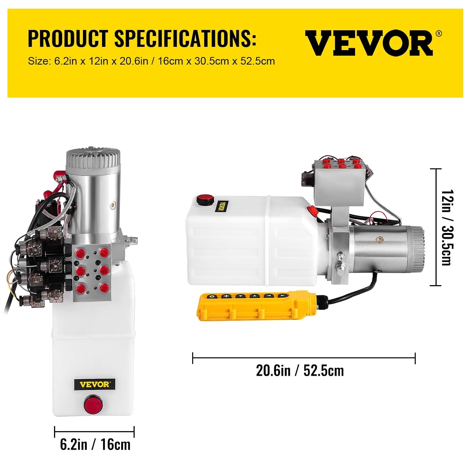 image:imageVEVOR Hydraulic Power Unit 6 Quart 6 Way Hydraulic Pump Double Acting Hydraulic Power Unit 12V DC Dump Trailer Car Remote with Plastic Oil Reservoir Plastic Double ActingDouble Acting