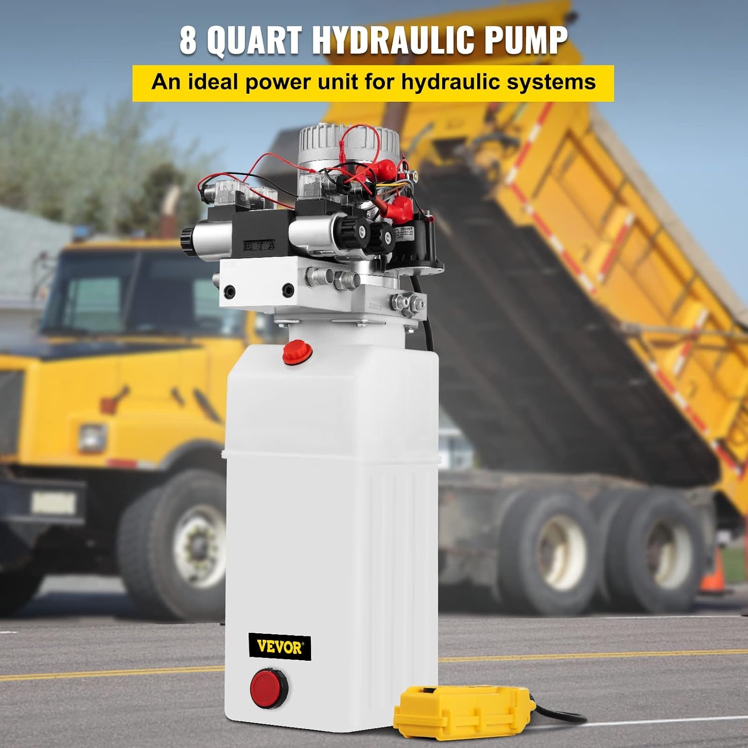 image:imageVEVOR Hydraulic Pump 12V DC Hydraulic Power Unit Double Acting Double Solenoid Hydraulic Power Pack Unit with 8L Plastic Tank Max Pressure 200 Bar for Car Liftng