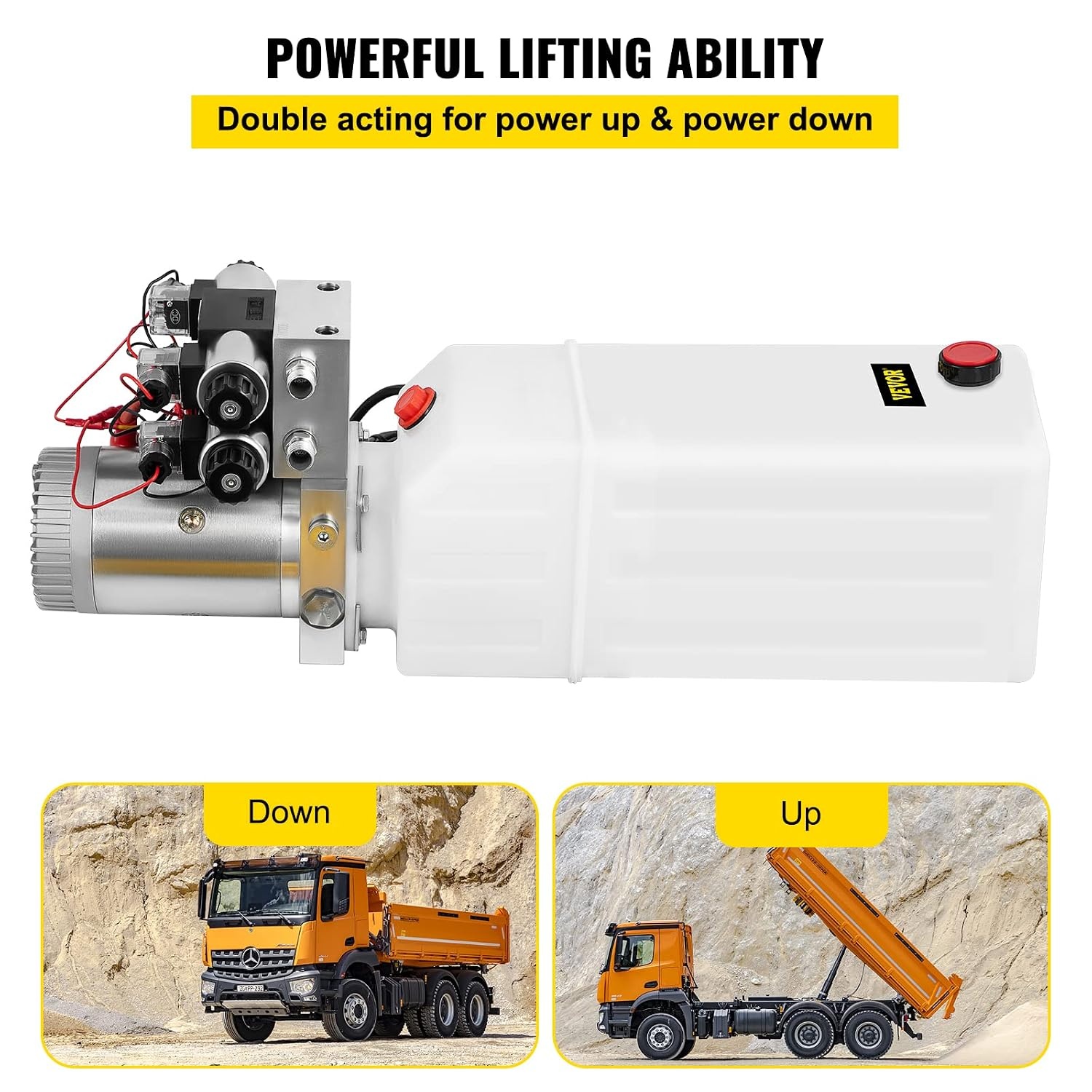 image:imageVEVOR Hydraulic Pump 12V DC Hydraulic Power Unit Double Acting Double Solenoid Hydraulic Power Pack Unit with 8L Plastic Tank Max Pressure 200 Bar for Car Liftng