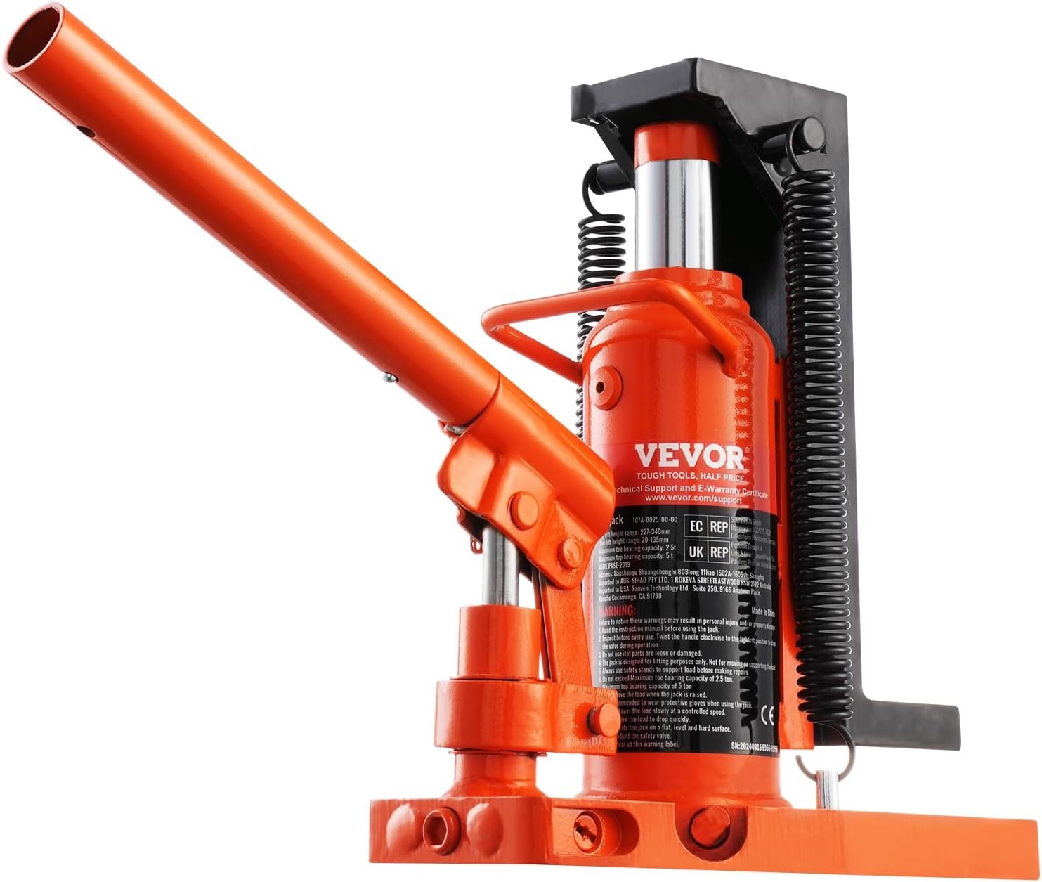 image:imageVEVOR Hydraulic Toe Jack 10 Ton Lift 20 Ton Capacity 1275 in Toe Height 126189 in Top Height Air Hydraulic Claw Jack for Machinery255 ton