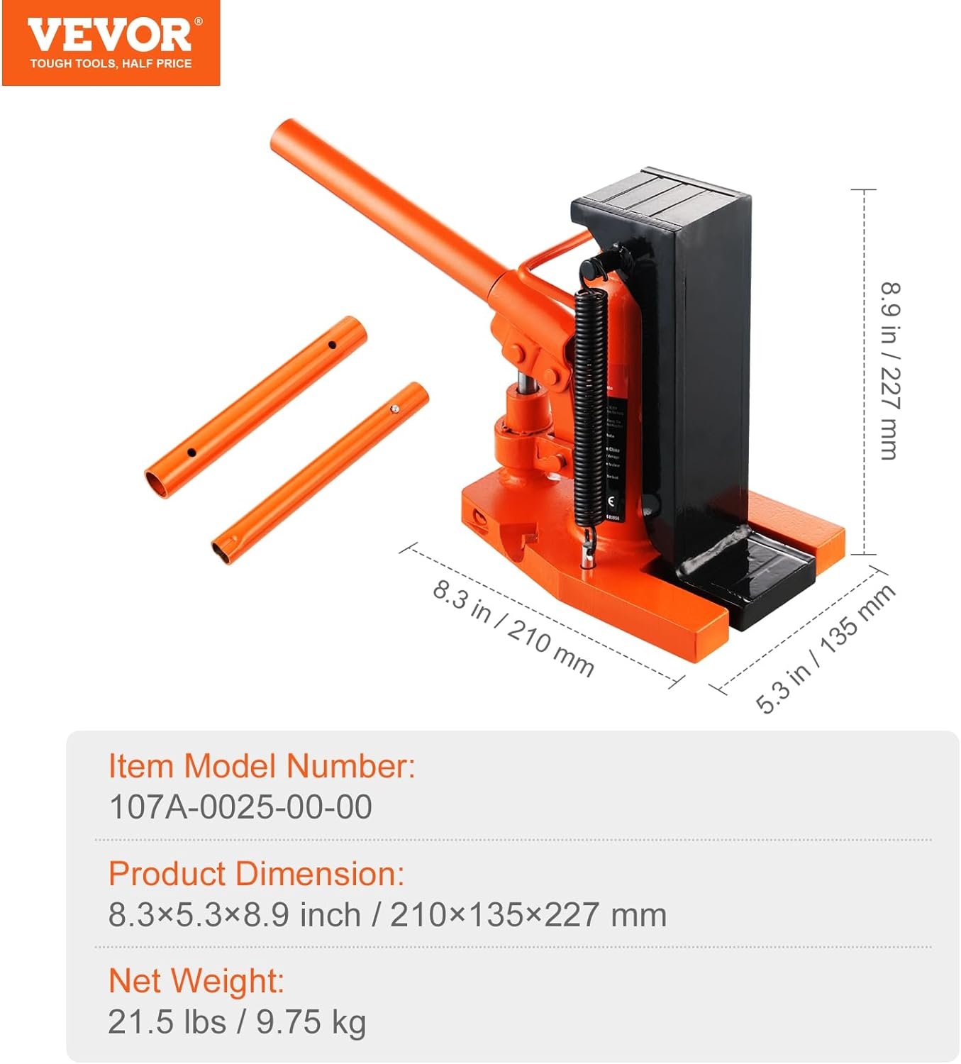 image:imageVEVOR Hydraulic Toe Jack 10 Ton Lift 20 Ton Capacity 1275 in Toe Height 126189 in Top Height Air Hydraulic Claw Jack for Machinery255 ton