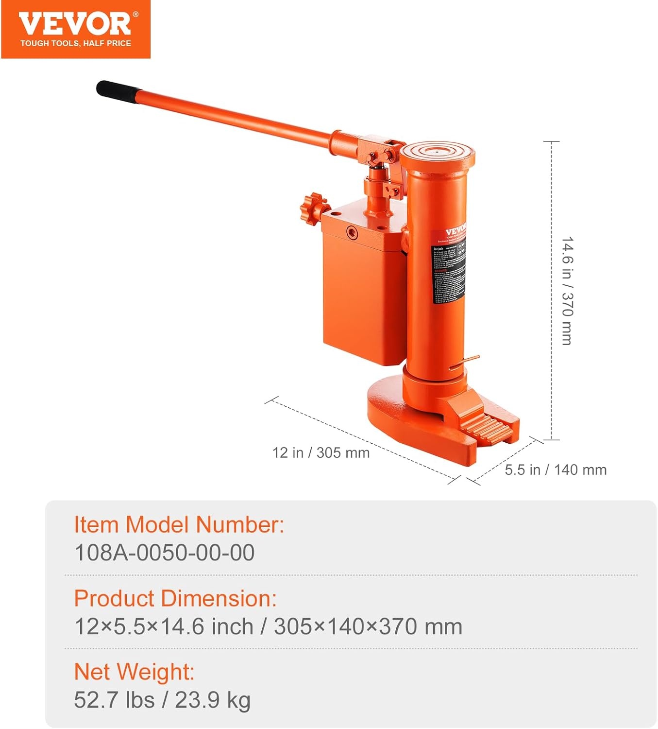 image:imageVEVOR Hydraulic Toe Jack 5 Ton On Toe Toe Jack Lift 10 Ton On Top Lift Capacity Machine Jack 1091 in Toe Height 146224 in Top Height 360 Rotatable Claw Jack for Machinery Industry
