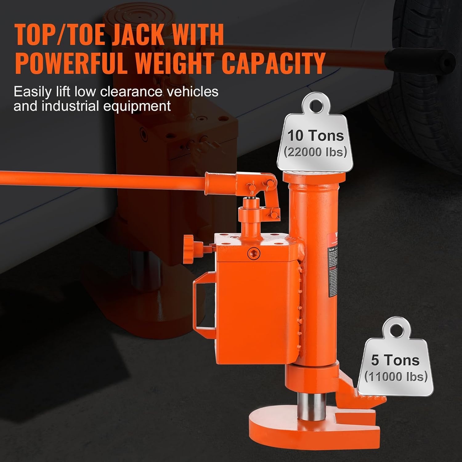 image:imageVEVOR Hydraulic Toe Jack 5 Ton On Toe Toe Jack Lift 10 Ton On Top Lift Capacity Machine Jack 1091 in Toe Height 146224 in Top Height 360 Rotatable Claw Jack for Machinery Industry