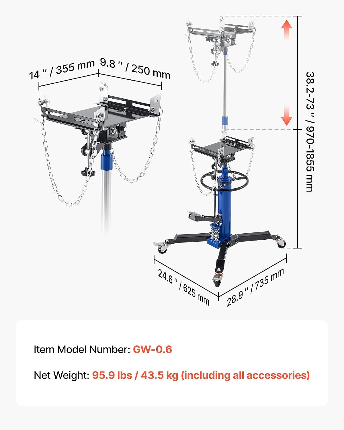image:imageVEVOR Hydraulic Transmission Jack 1660 lbs Capacity Hydraulic Telescopic Transmission Jack 346693 in High Lifting Height 2Stage Floor Jack Stand with Foot Pedal 360 Swivel Wheel Blue2Stage 1322 LBS