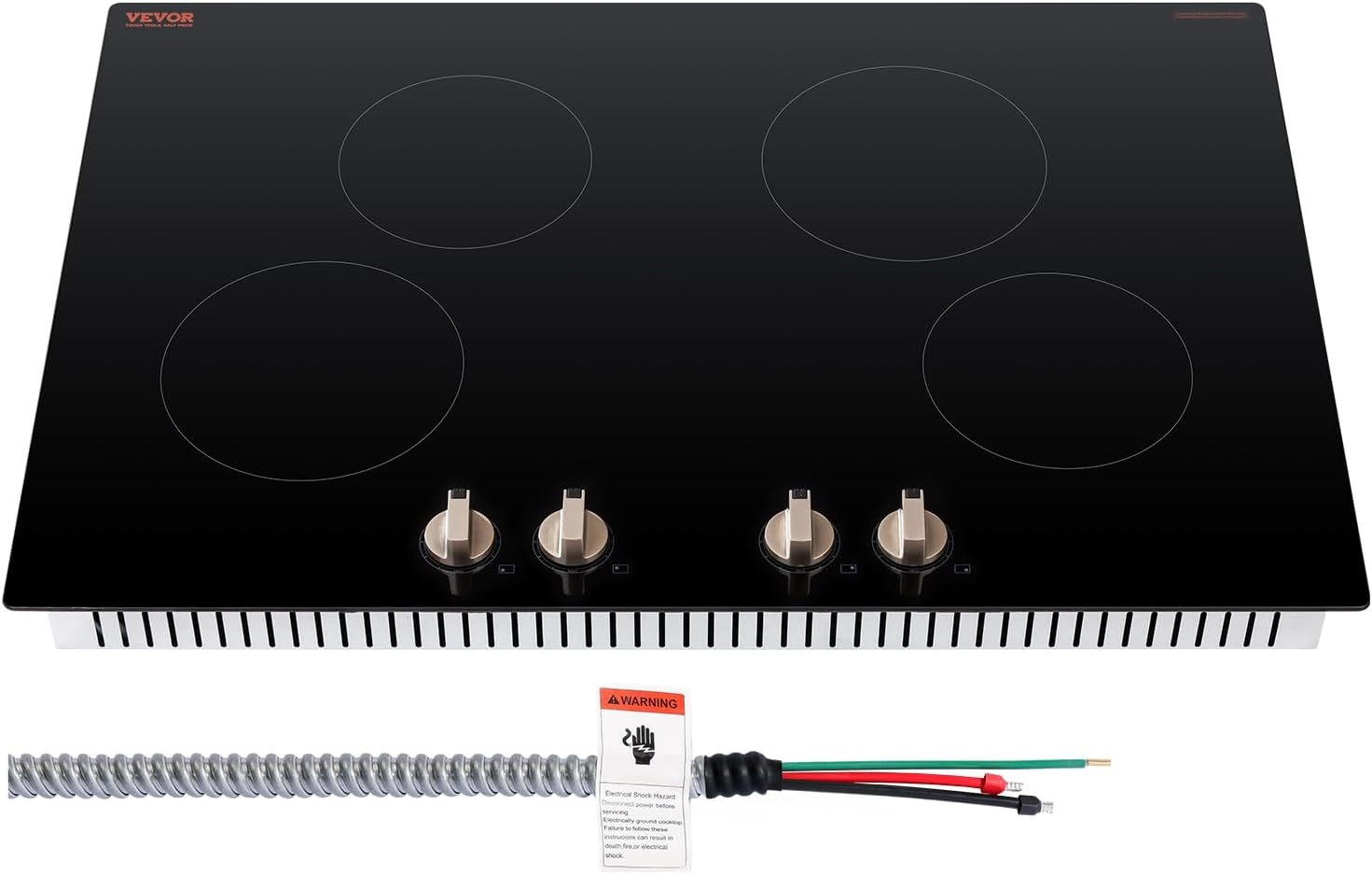 image:imageVEVOR Induction Cooktop 4 Burner 6600W Electric Countertop Burner Knob Control Builtin Stove Induction Cooktop with 12 Temperature Settings Glass Surface Auto ShutOff30in 4burnersknob control