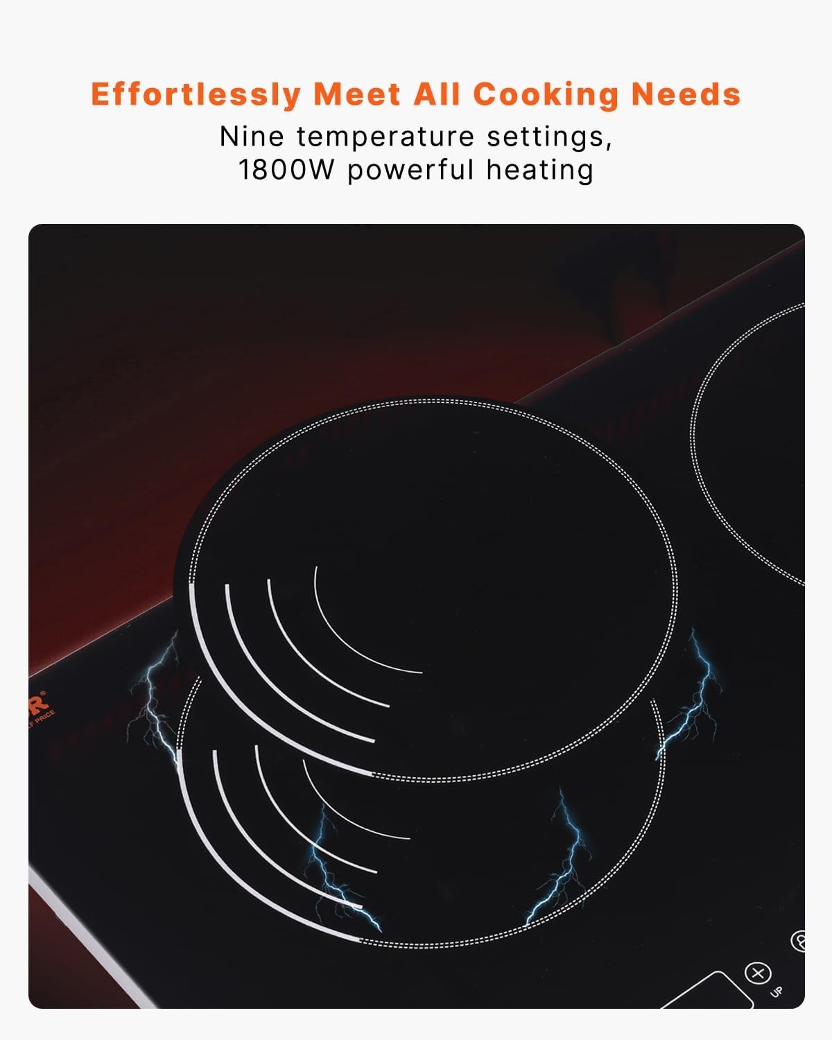 image:imageVEVOR Induction Cooktop 6600W Electric Countertop Burner 4 Burner Knob Control Stove Builtin Induction Cooktop with 12 Temperature Settings Glass Surface Auto ShutOff24in 2 Burners110V