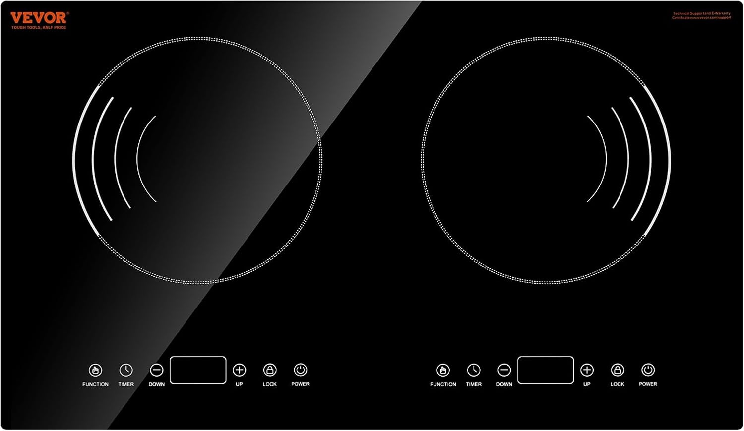 image:imageVEVOR Induction Cooktop 6600W Electric Countertop Burner 4 Burner Knob Control Stove Builtin Induction Cooktop with 12 Temperature Settings Glass Surface Auto ShutOff24in 2 Burners110V