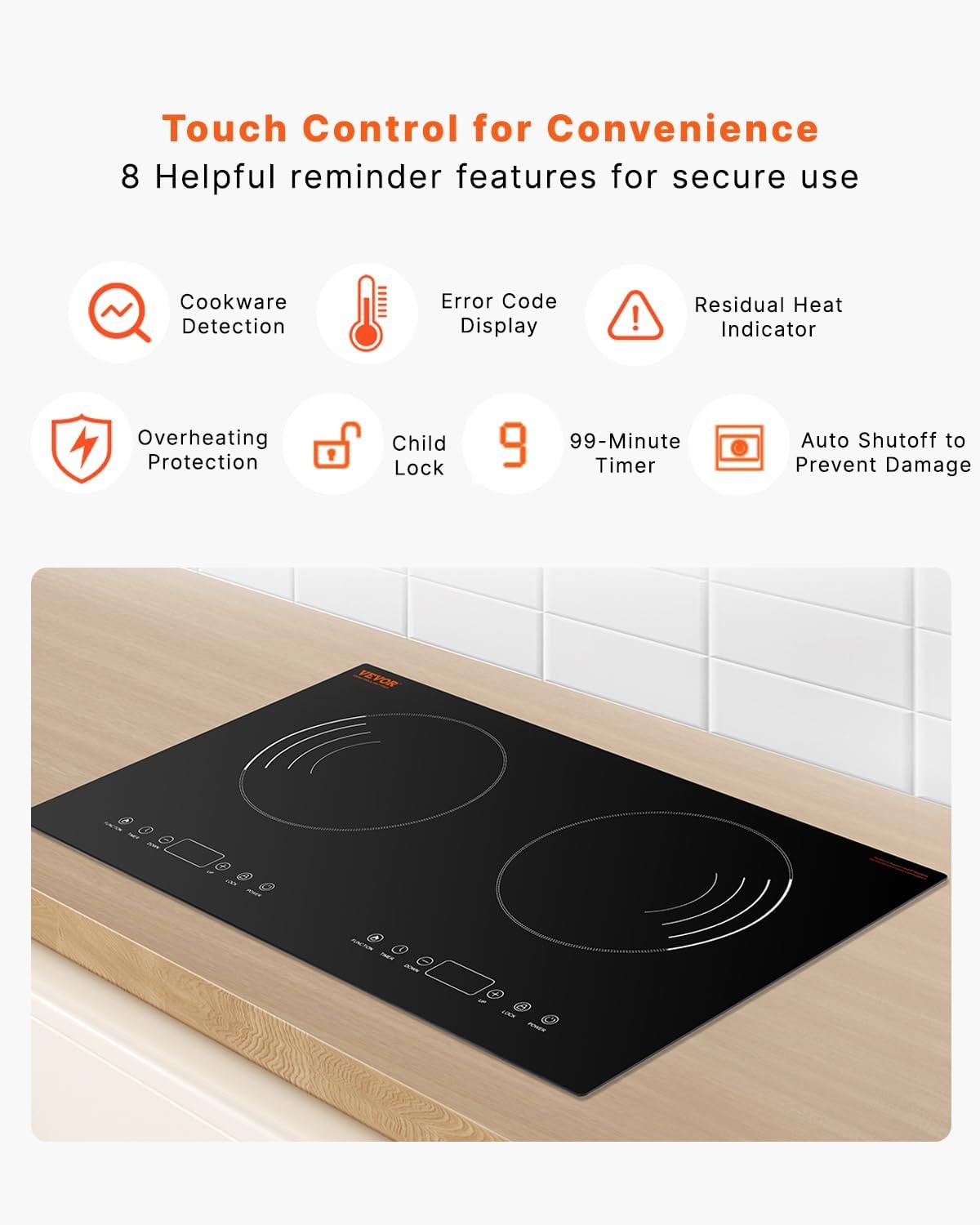 image:imageVEVOR Induction Cooktop 6600W Electric Countertop Burner 4 Burner Knob Control Stove Builtin Induction Cooktop with 12 Temperature Settings Glass Surface Auto ShutOff24in 2 Burners110V