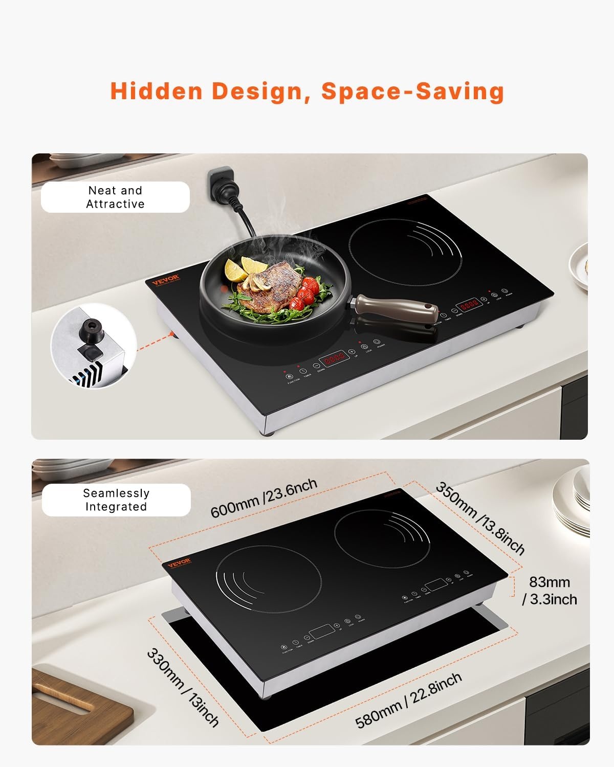 image:imageVEVOR Induction Cooktop 6600W Electric Countertop Burner 4 Burner Knob Control Stove Builtin Induction Cooktop with 12 Temperature Settings Glass Surface Auto ShutOff24in 2 Burners110V