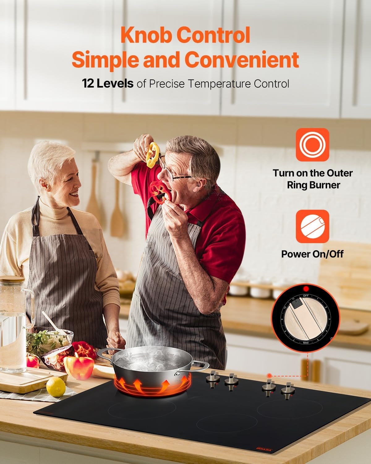 image:imageVEVOR Induction Cooktop 6600W Electric Countertop Burner 4 Burner Knob Control Stove Builtin Induction Cooktop with 12 Temperature Settings Glass Surface Auto ShutOff30in 4 Burners220V