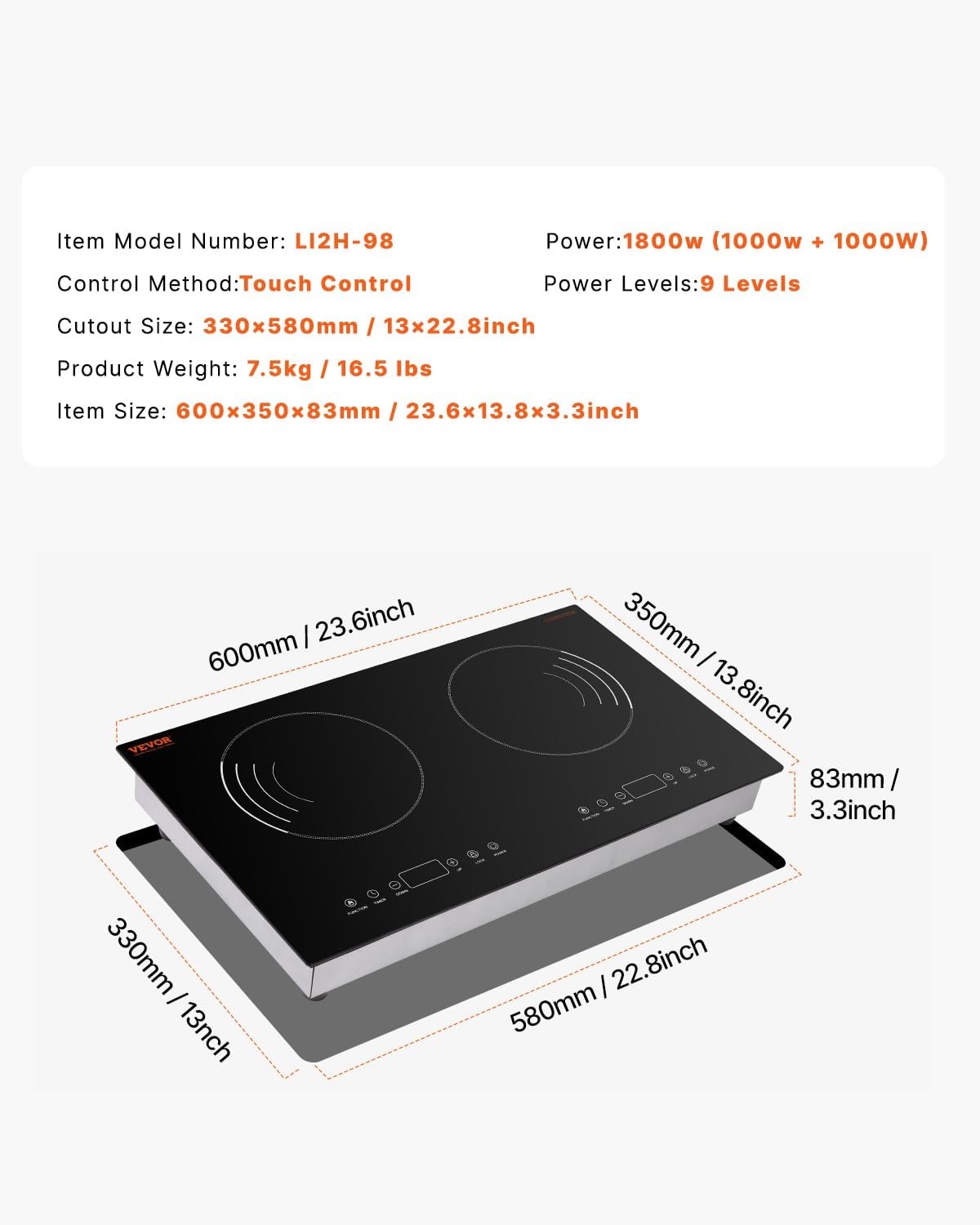 image:imageVEVOR Induction Cooktop 6600W Electric Countertop Burner 4 Burner Knob Control Stove Builtin Induction Cooktop with 12 Temperature Settings Glass Surface Auto ShutOff24in 2 Burners110V