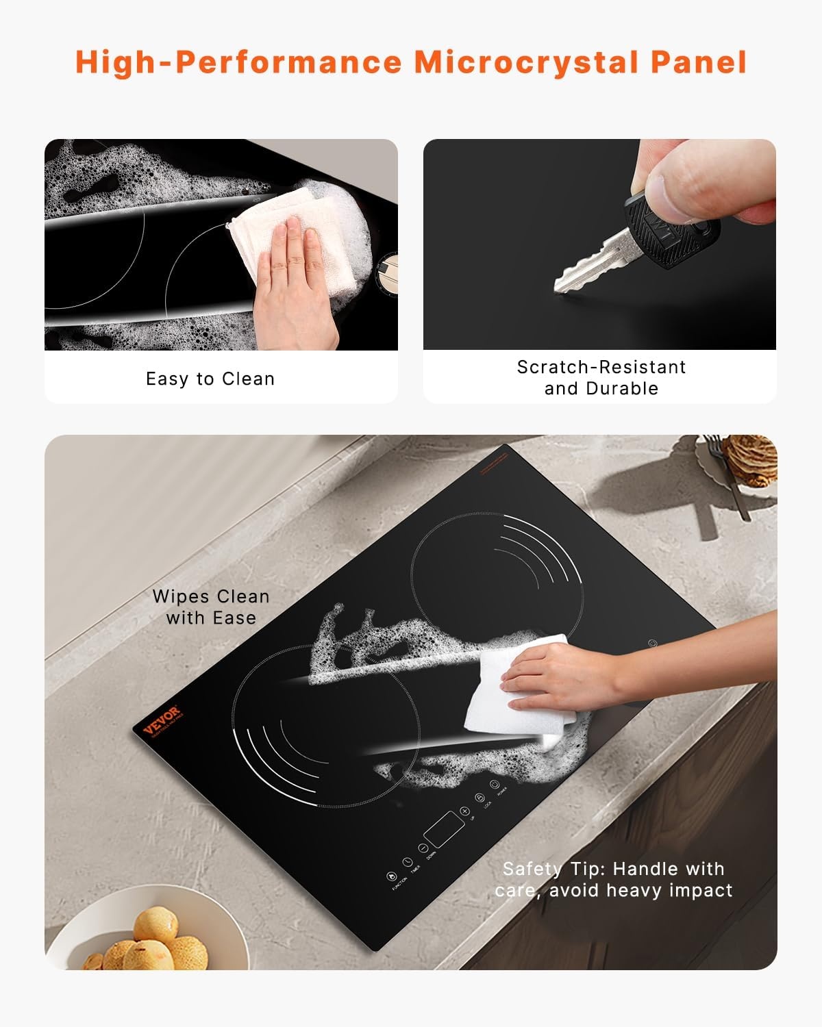 image:imageVEVOR Induction Cooktop 6600W Electric Countertop Burner 4 Burner Knob Control Stove Builtin Induction Cooktop with 12 Temperature Settings Glass Surface Auto ShutOff24in 2 Burners110V