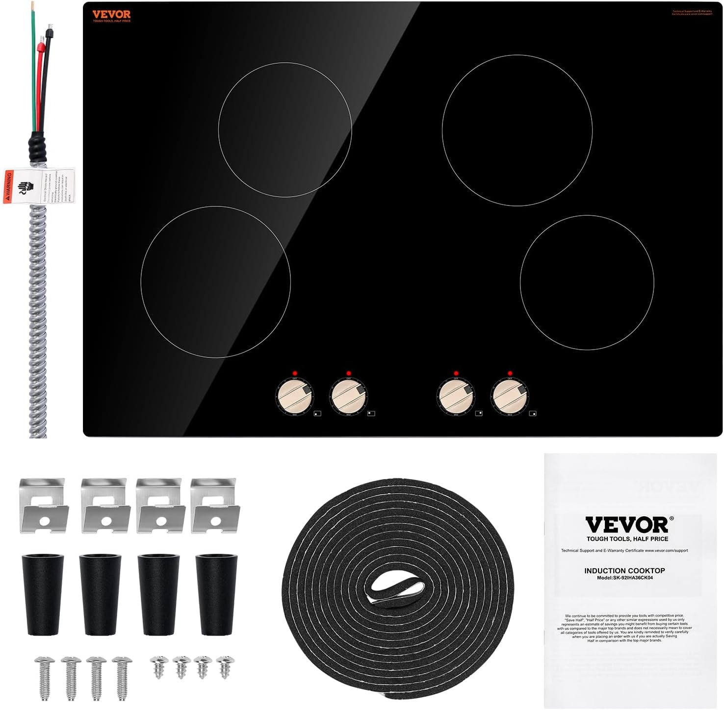 image:imageVEVOR Induction Cooktop 6600W Electric Countertop Burner 4 Burner Knob Control Stove Builtin Induction Cooktop with 12 Temperature Settings Glass Surface Auto ShutOff30in 4 Burners220V
