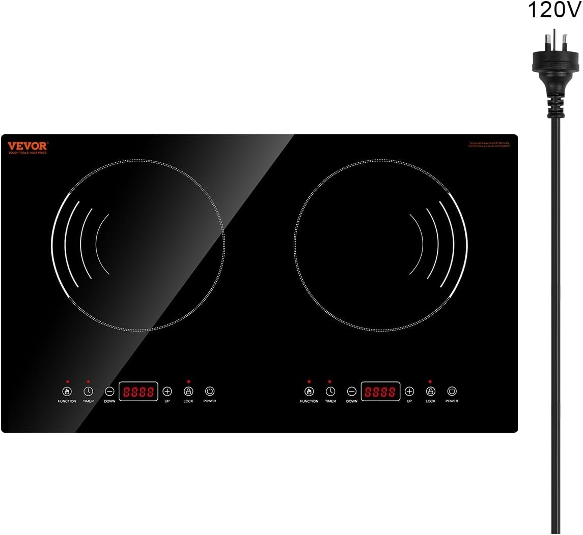 image:imageVEVOR Induction Cooktop 6600W Electric Countertop Burner 4 Burner Knob Control Stove Builtin Induction Cooktop with 12 Temperature Settings Glass Surface Auto ShutOff24in 2 Burners110V