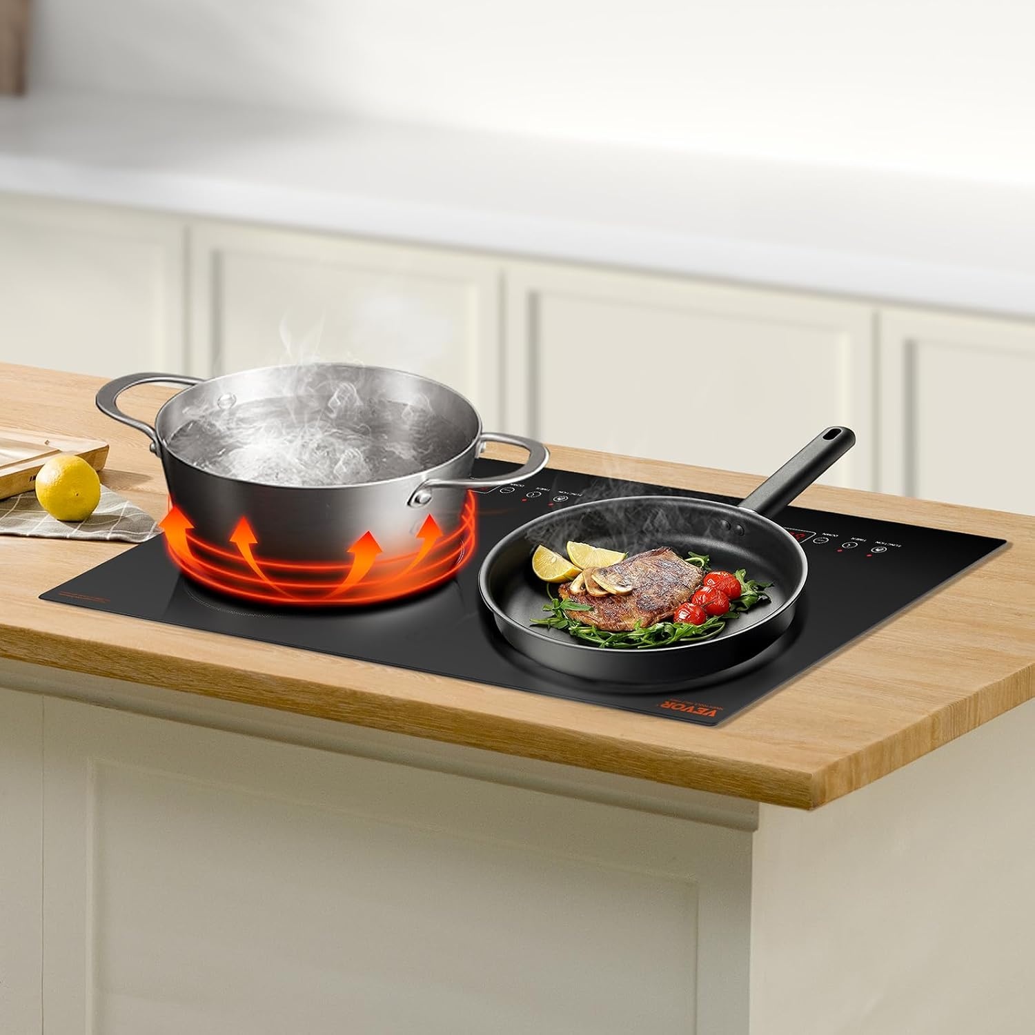 image:imageVEVOR Induction Cooktop 6600W Electric Countertop Burner 4 Burner Knob Control Stove Builtin Induction Cooktop with 12 Temperature Settings Glass Surface Auto ShutOff24in 2 Burners110V