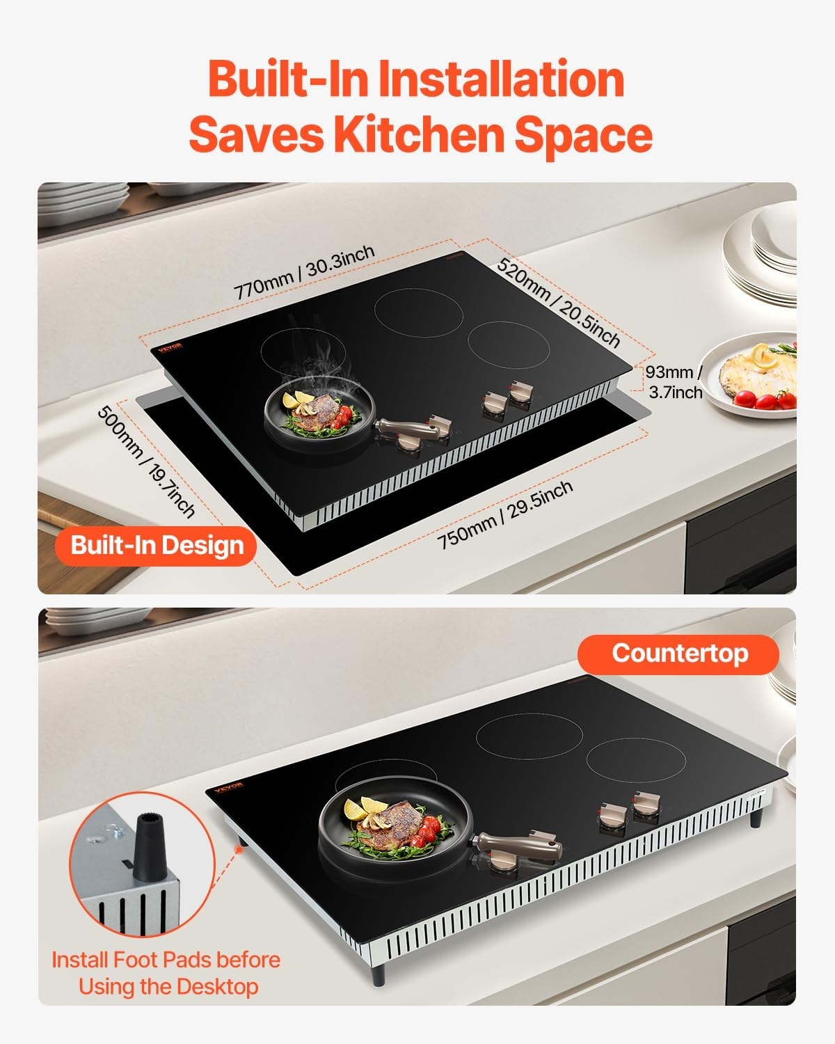 image:imageVEVOR Induction Cooktop 6600W Electric Countertop Burner 4 Burner Knob Control Stove Builtin Induction Cooktop with 12 Temperature Settings Glass Surface Auto ShutOff30in 4 Burners220V