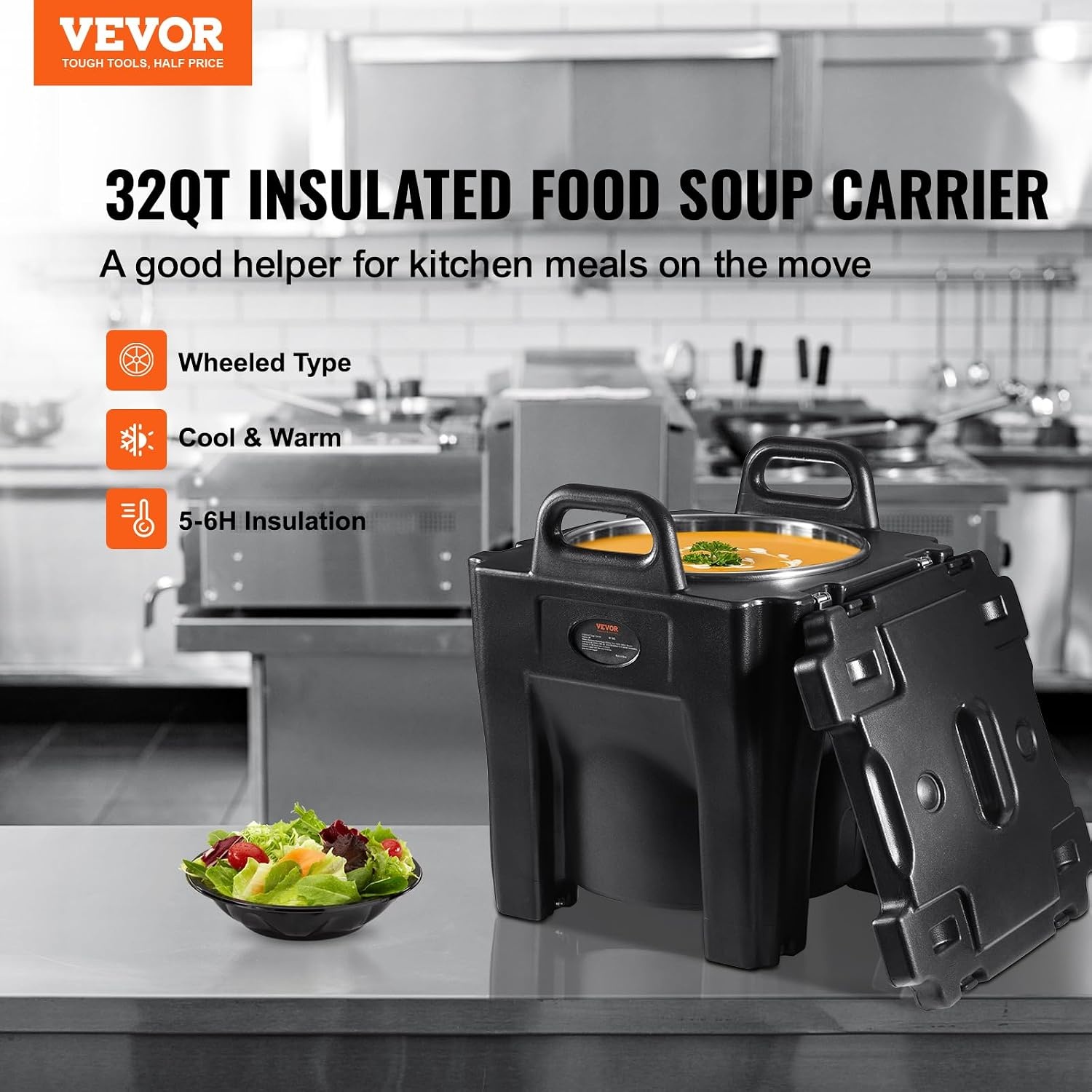image:imageVEVOR Insulated Food Pan Carrier 127 Qt Hot Box for Catering LLDPE Food Box Carrier wDouble Buckles Front Loading Food Warmer wHandles End Loader wWheels for Restaurant Canteen etc BlackBlack