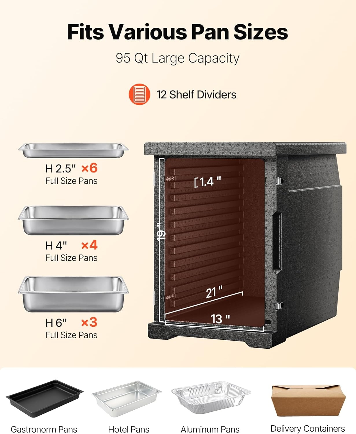 image:imageVEVOR Insulated Food Pan Carrier 127 Qt Hot Box for Catering LLDPE Food Box Carrier wDouble Buckles Front Loading Food Warmer wHandles End Loader wWheels for Restaurant Canteen etc BlackBlack