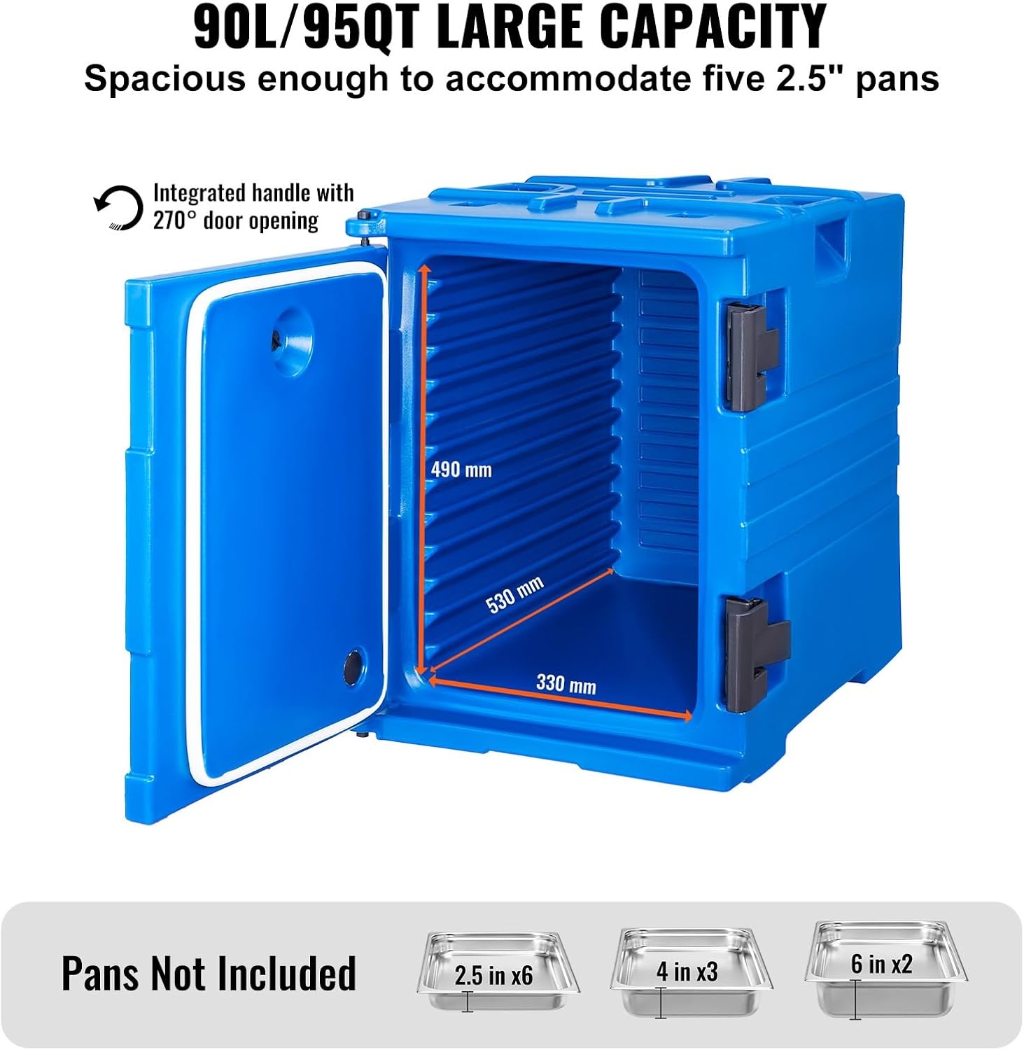 image:imageVEVOR Insulated Food Pan Carrier 127 Qt Hot Box for Catering LLDPE Food Box Carrier wDouble Buckles Front Loading Food Warmer wHandles End Loader wWheels for Restaurant Canteen etc BlackBlue