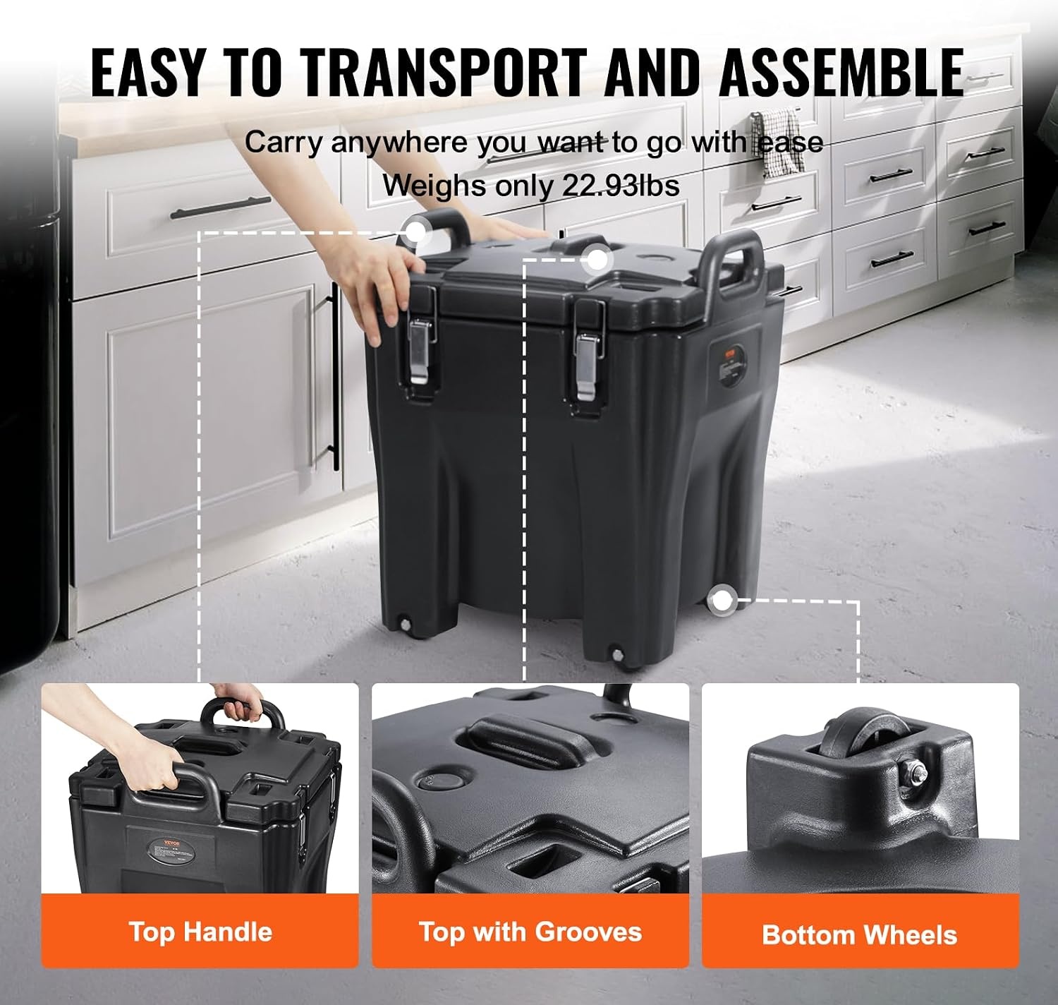 image:imageVEVOR Insulated Food Pan Carrier 127 Qt Hot Box for Catering LLDPE Food Box Carrier wDouble Buckles Front Loading Food Warmer wHandles End Loader wWheels for Restaurant Canteen etc BlackBlack