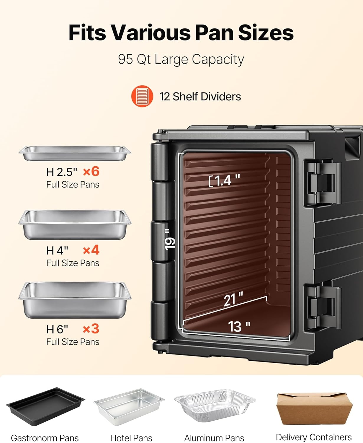 image:imageVEVOR Insulated Food Pan Carrier 127 Qt Hot Box for Catering LLDPE Food Box Carrier wDouble Buckles Front Loading Food Warmer wHandles End Loader wWheels for Restaurant Canteen etc BlackBlack