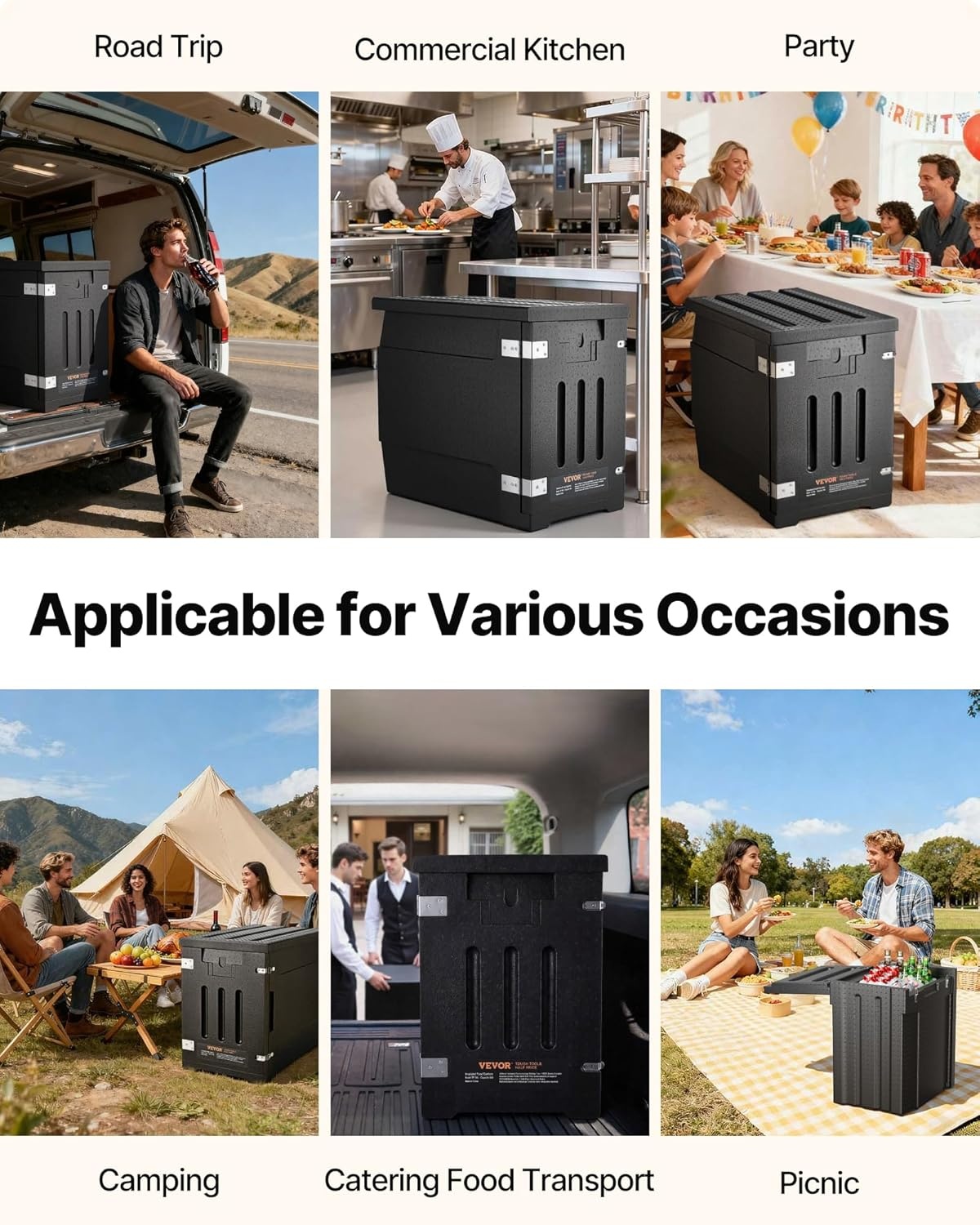 image:imageVEVOR Insulated Food Pan Carrier 127 Qt Hot Box for Catering LLDPE Food Box Carrier wDouble Buckles Front Loading Food Warmer wHandles End Loader wWheels for Restaurant Canteen etc BlackBlack