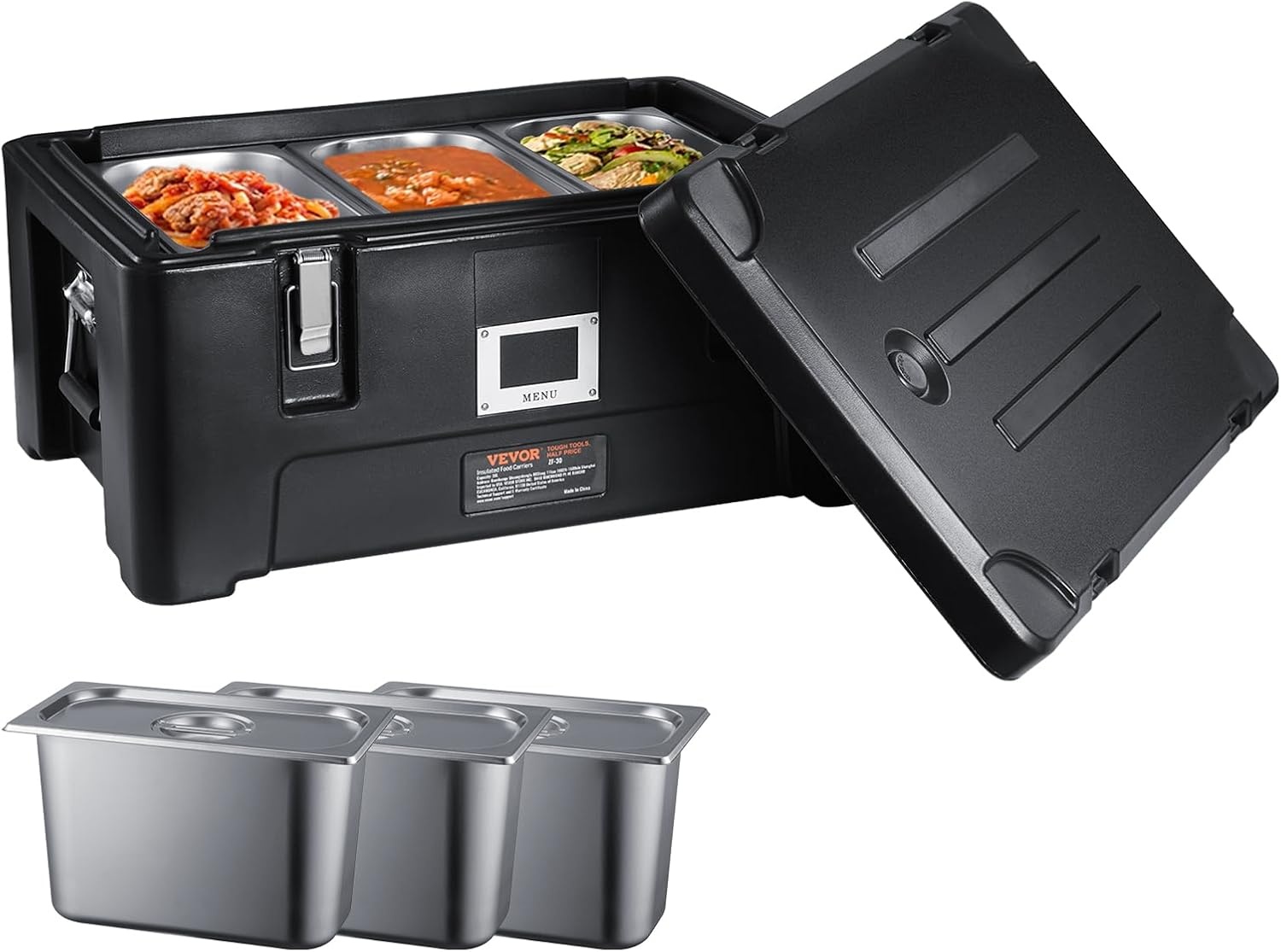 image:imageVEVOR Insulated Food Pan Carrier 127 Qt Hot Box for Catering LLDPE Food Box Carrier wDouble Buckles Front Loading Food Warmer wHandles End Loader wWheels for Restaurant Canteen etc BlackBlack