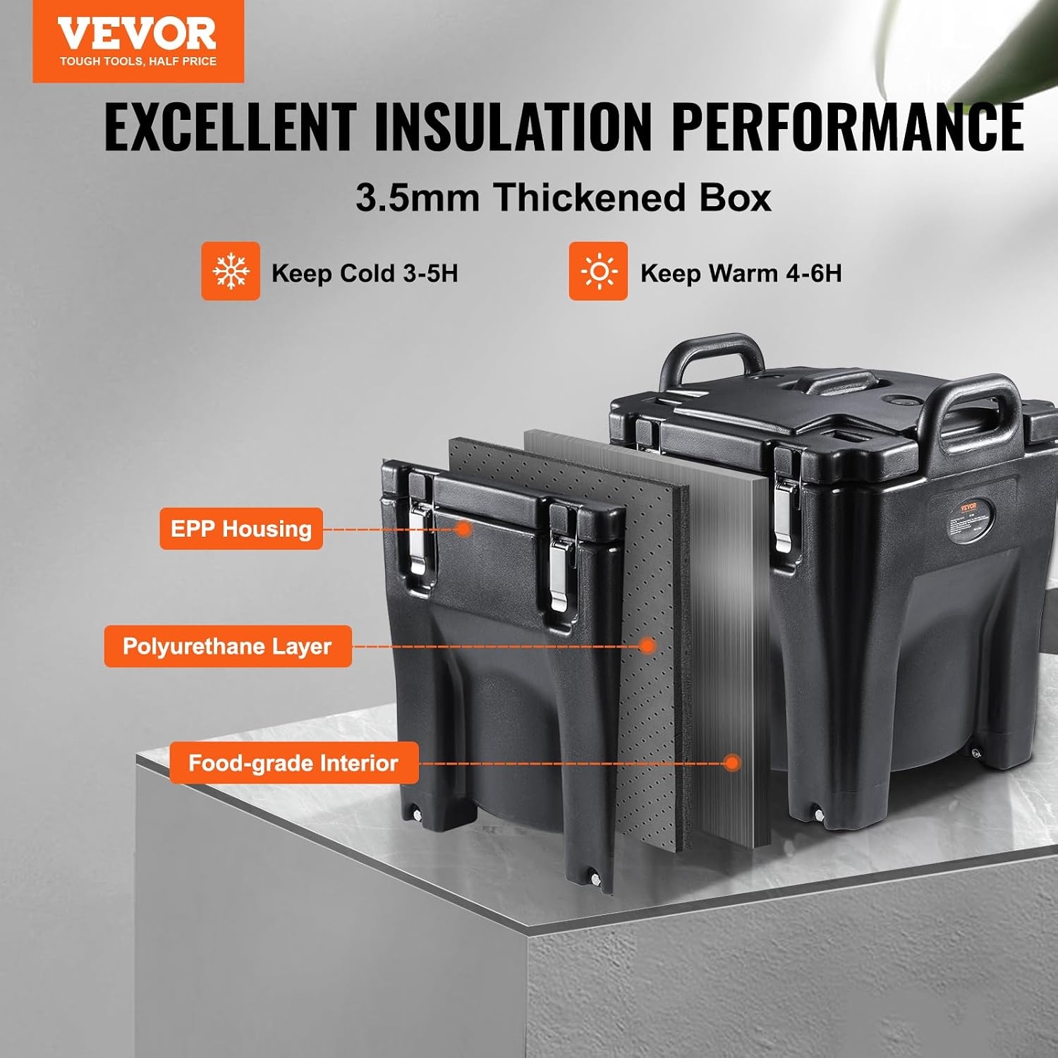 image:imageVEVOR Insulated Food Pan Carrier 127 Qt Hot Box for Catering LLDPE Food Box Carrier wDouble Buckles Front Loading Food Warmer wHandles End Loader wWheels for Restaurant Canteen etc BlackBlack
