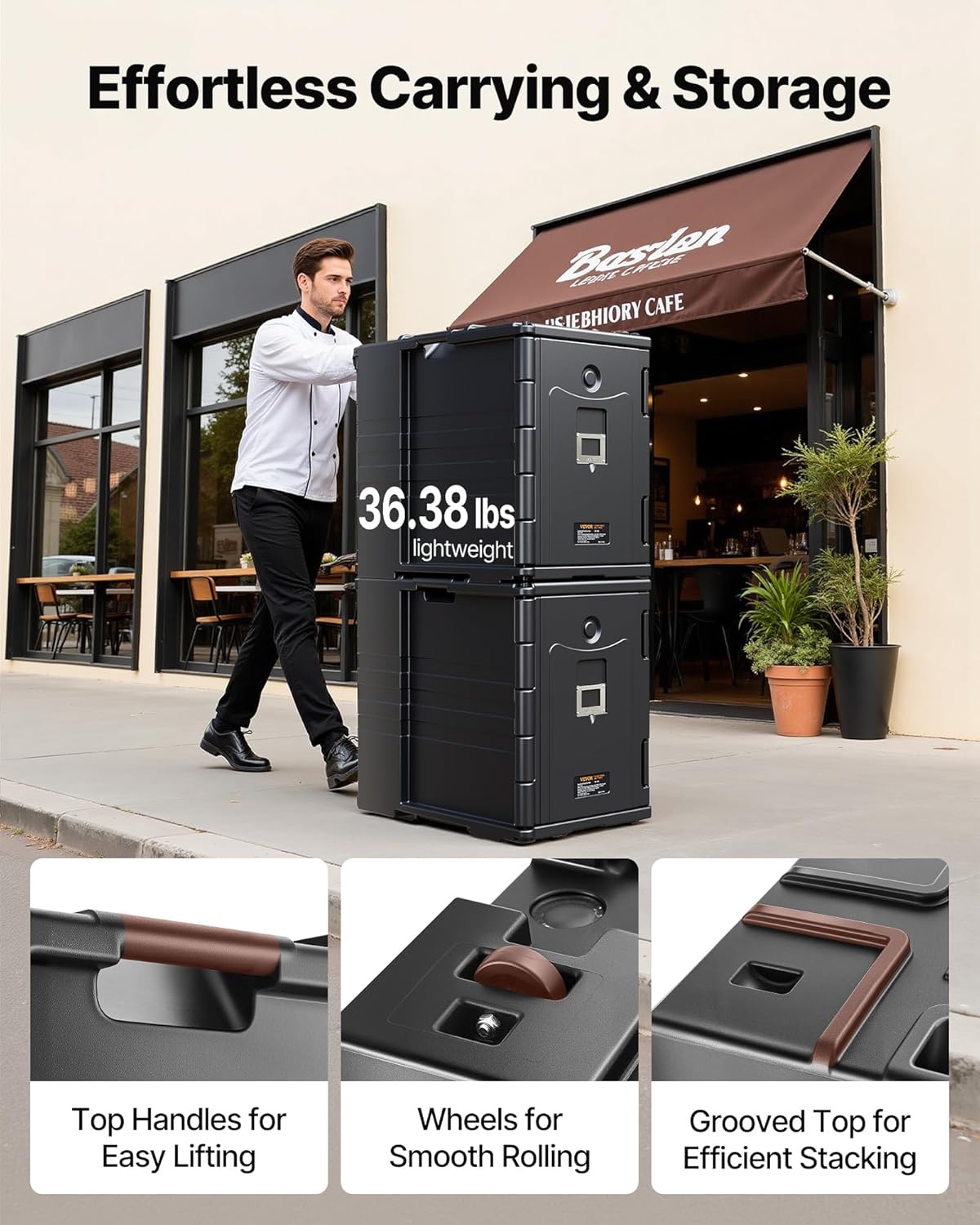image:imageVEVOR Insulated Food Pan Carrier 127 Qt Hot Box for Catering LLDPE Food Box Carrier wDouble Buckles Front Loading Food Warmer wHandles End Loader wWheels for Restaurant Canteen etc BlackBlack
