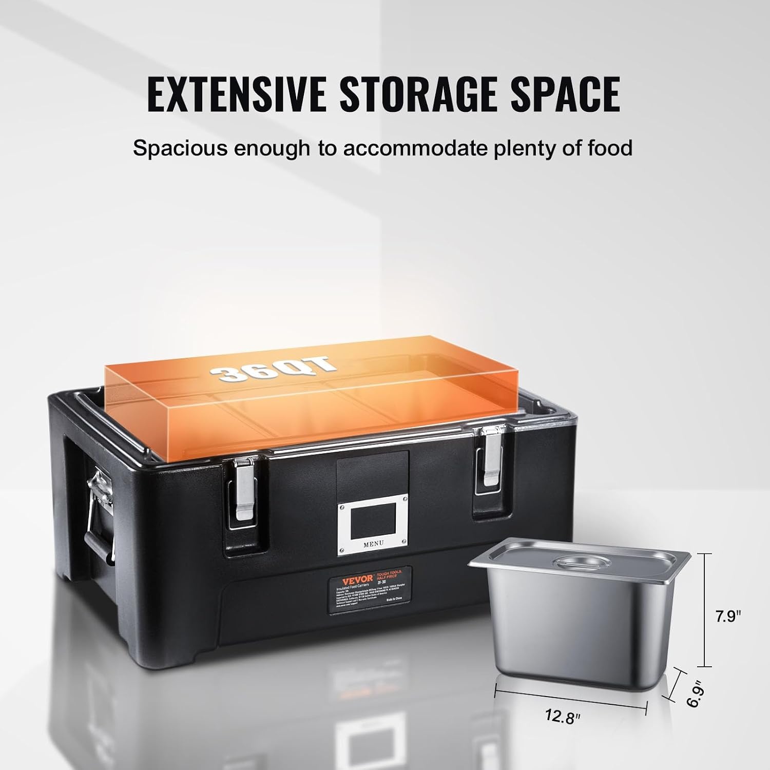 image:imageVEVOR Insulated Food Pan Carrier 127 Qt Hot Box for Catering LLDPE Food Box Carrier wDouble Buckles Front Loading Food Warmer wHandles End Loader wWheels for Restaurant Canteen etc BlackBlack
