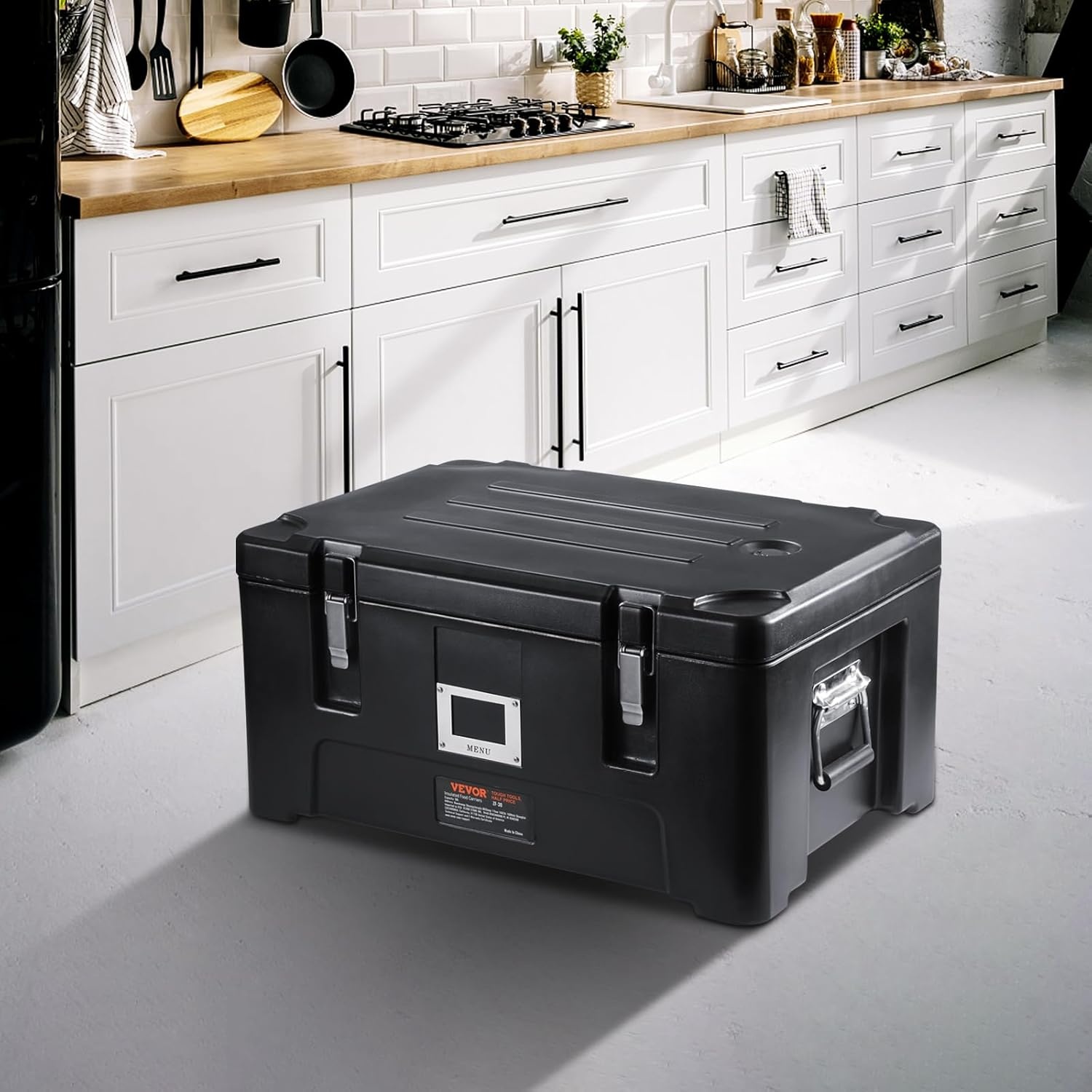 image:imageVEVOR Insulated Food Pan Carrier 127 Qt Hot Box for Catering LLDPE Food Box Carrier wDouble Buckles Front Loading Food Warmer wHandles End Loader wWheels for Restaurant Canteen etc BlackBlack