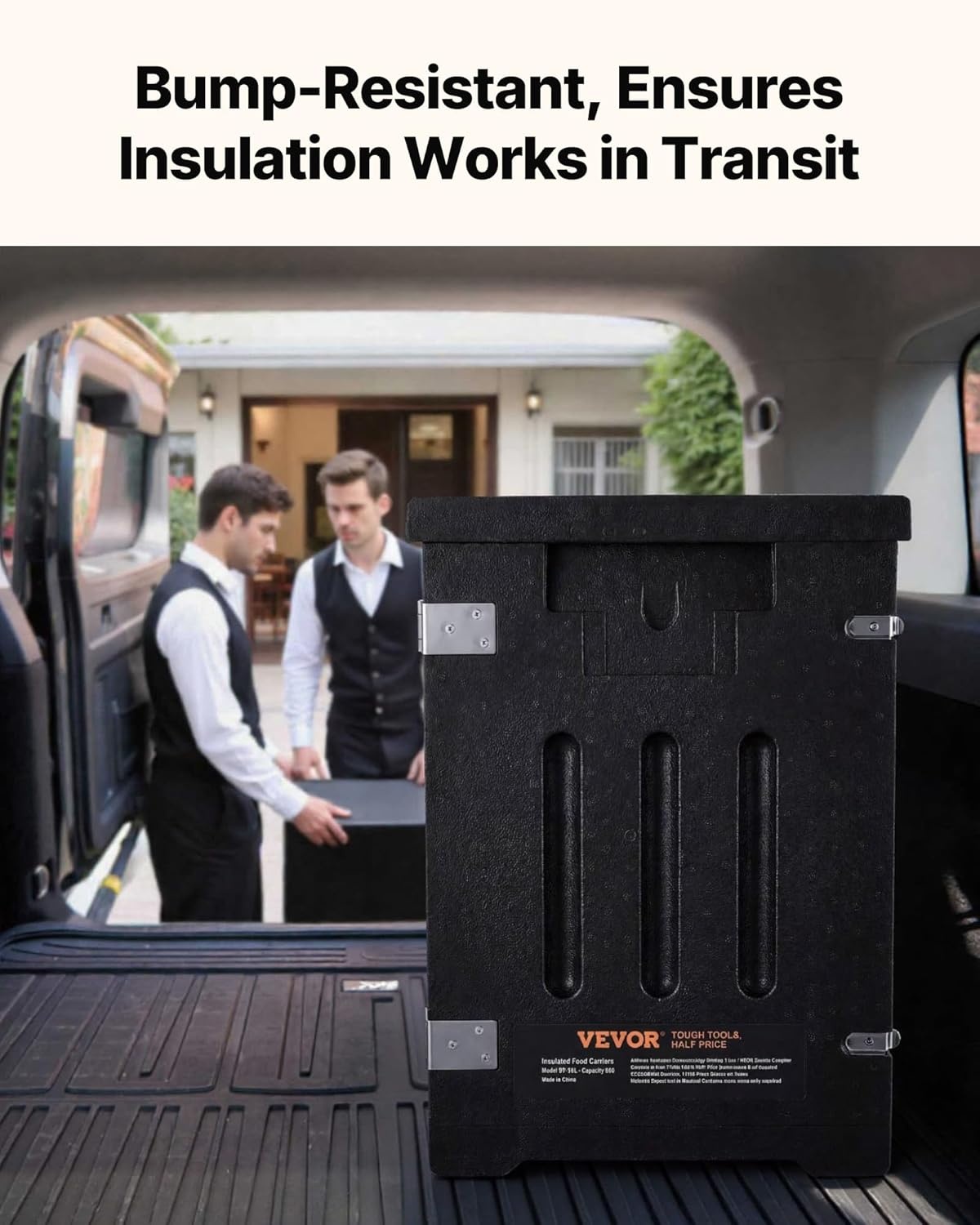 image:imageVEVOR Insulated Food Pan Carrier 127 Qt Hot Box for Catering LLDPE Food Box Carrier wDouble Buckles Front Loading Food Warmer wHandles End Loader wWheels for Restaurant Canteen etc BlackBlack