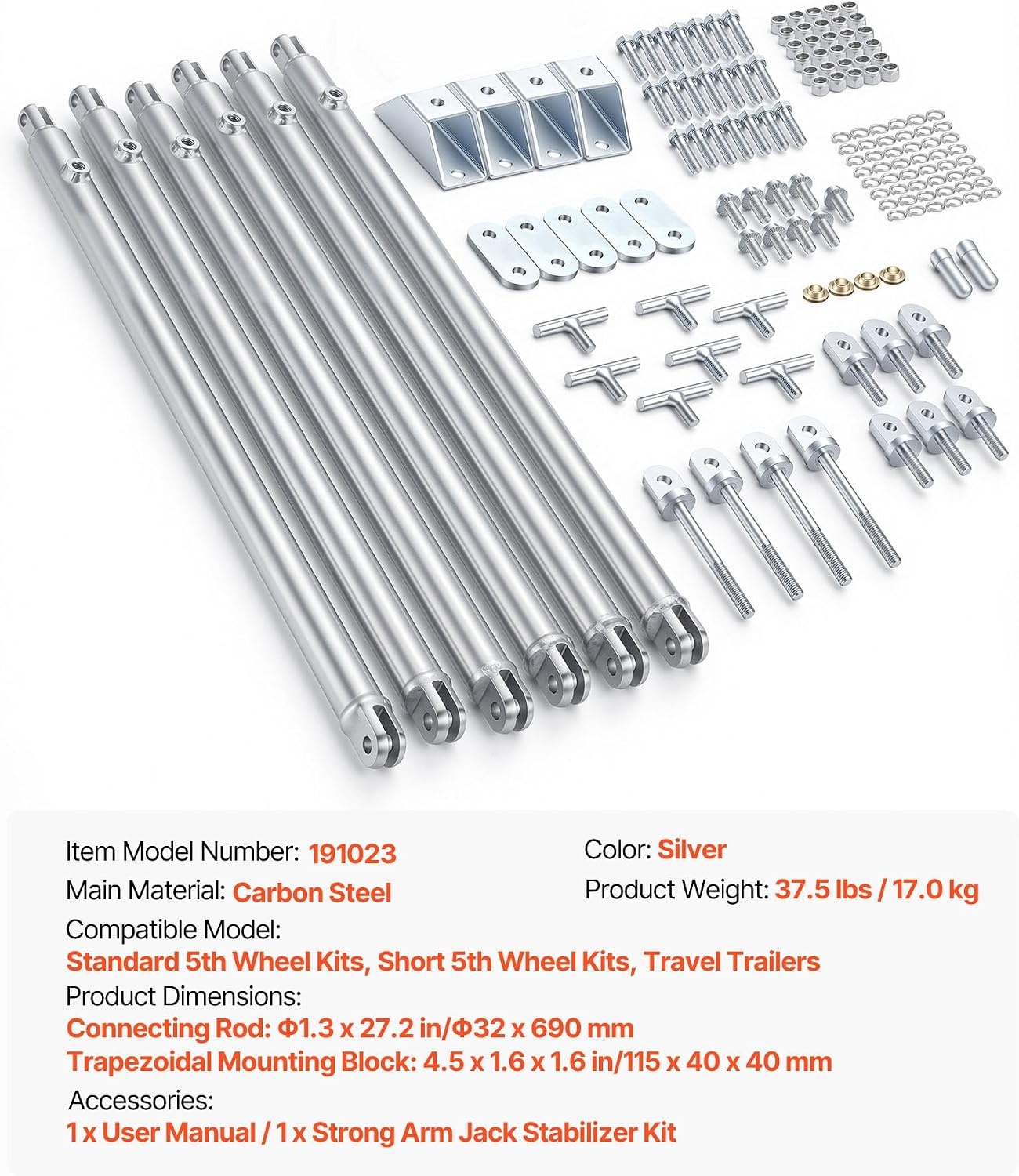 image:imageVEVOR JTs Strong Arm Jack Stabilizer Kit 191023 Fits for 5th Wheel RV and Travel Trailer Kit FifthWheel Jack Stabilizer for Telescopic System Reduces Chassis Movement Easy BoltOn Installation45 x 16 x 16 in