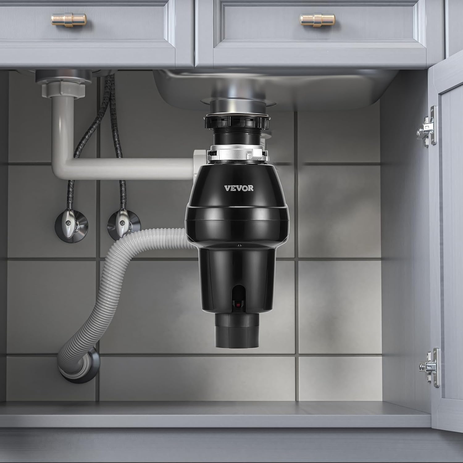 image:imageVEVOR JW301 Garbage 12HP 3450RPM DC Motor Continuous Feed Sink Disposer EZ Connect Food Waste Grinding System with Power Cord and Splash Guard for Kitchen Black34HP 3250RPM
