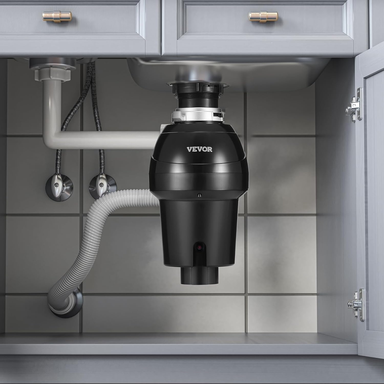 image:imageVEVOR JW301 Garbage 12HP 3450RPM DC Motor Continuous Feed Sink Disposer EZ Connect Food Waste Grinding System with Power Cord and Splash Guard for Kitchen Black1HP 3270RPM