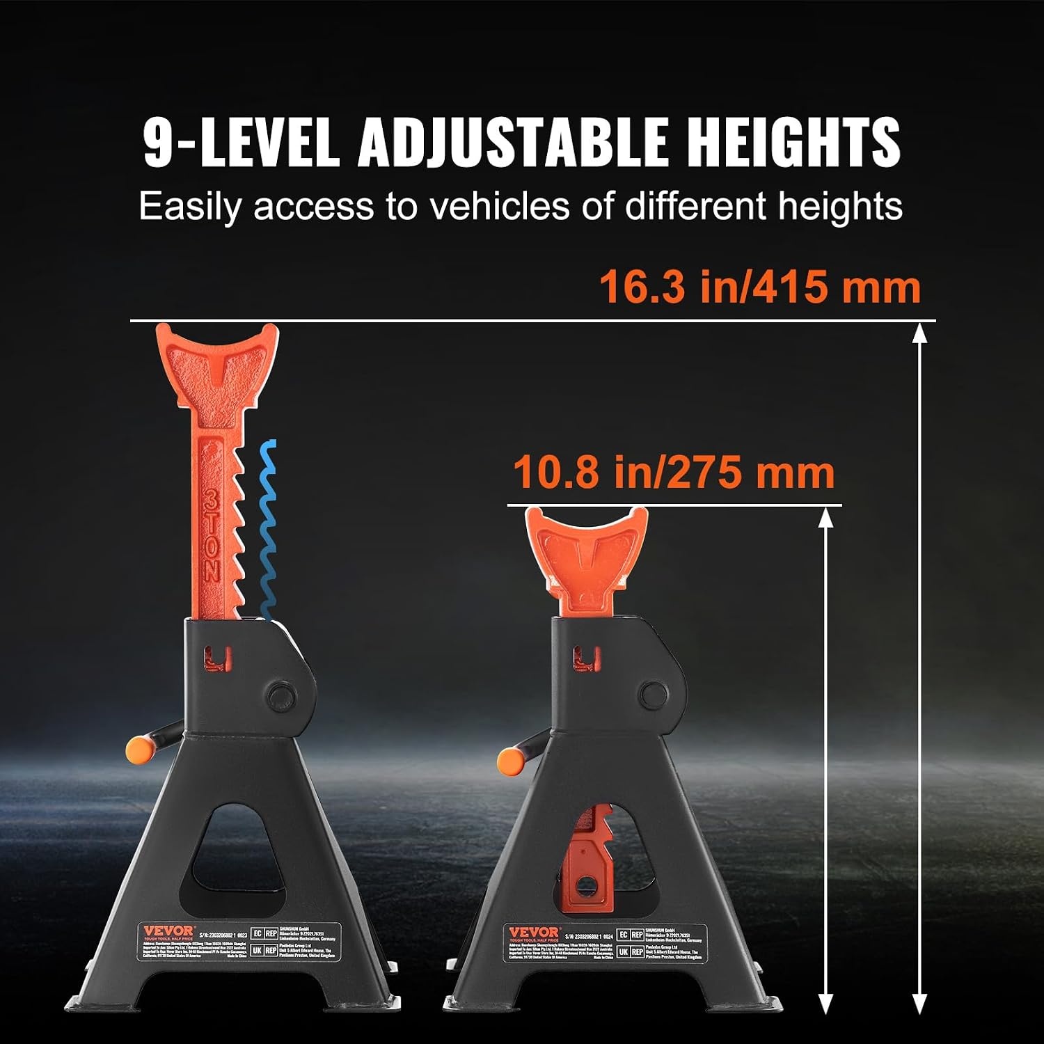 image:imageVEVOR Jack Stands 3 Ton 6000 lbs Capacity Car Jack Stands 108163 inch Adjustable Height for lifting SUV Pickup Truck Car and UTVATV Red 1 Pair 108163 inch Adjustable Height for Lifting SUV Pickup Truck Car and UTVATV Red3T Single Locking