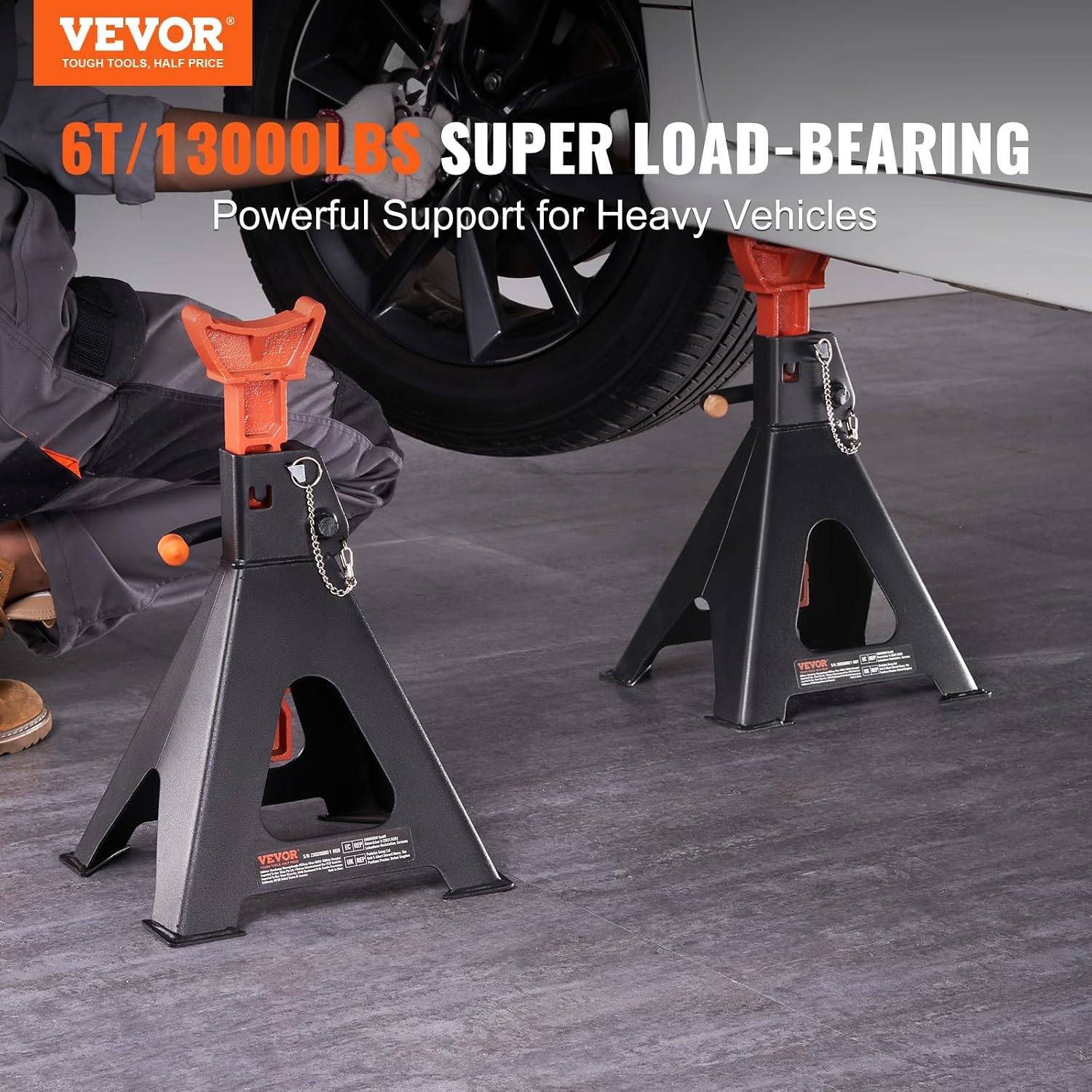image:imageVEVOR Jack Stands 3 Ton 6000 lbs Capacity Car Jack Stands 108163 inch Adjustable Height for lifting SUV Pickup Truck Car and UTVATV Red 1 Pair 108163 inch Adjustable Height for Lifting SUV Pickup Truck Car and UTVATV Red6T 2Locking