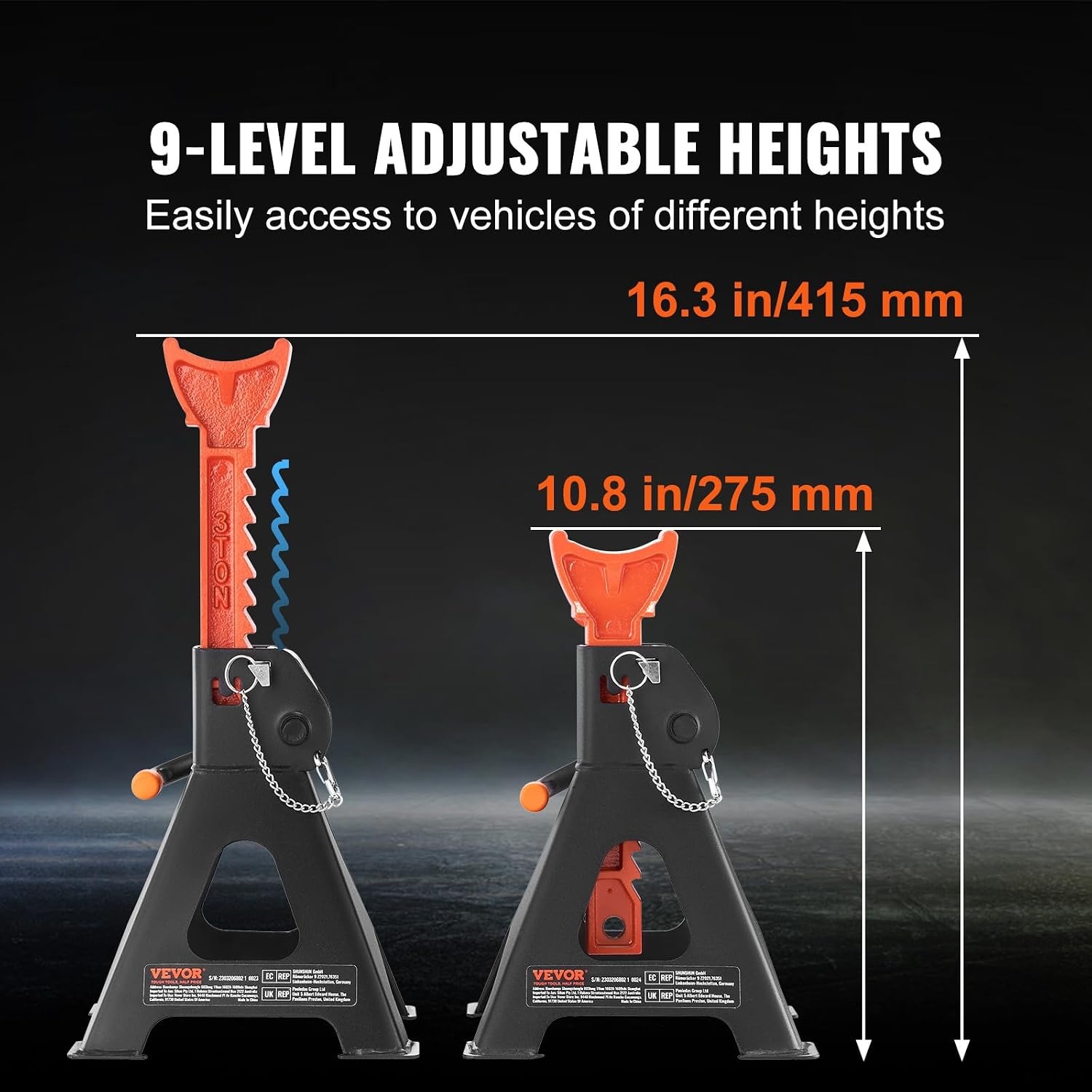 image:imageVEVOR Jack Stands 3 Ton 6000 lbs Capacity Car Jack Stands 108163 inch Adjustable Height for lifting SUV Pickup Truck Car and UTVATV Red 1 Pair 108163 inch Adjustable Height for Lifting SUV Pickup Truck Car and UTVATV Red3T 2Locking