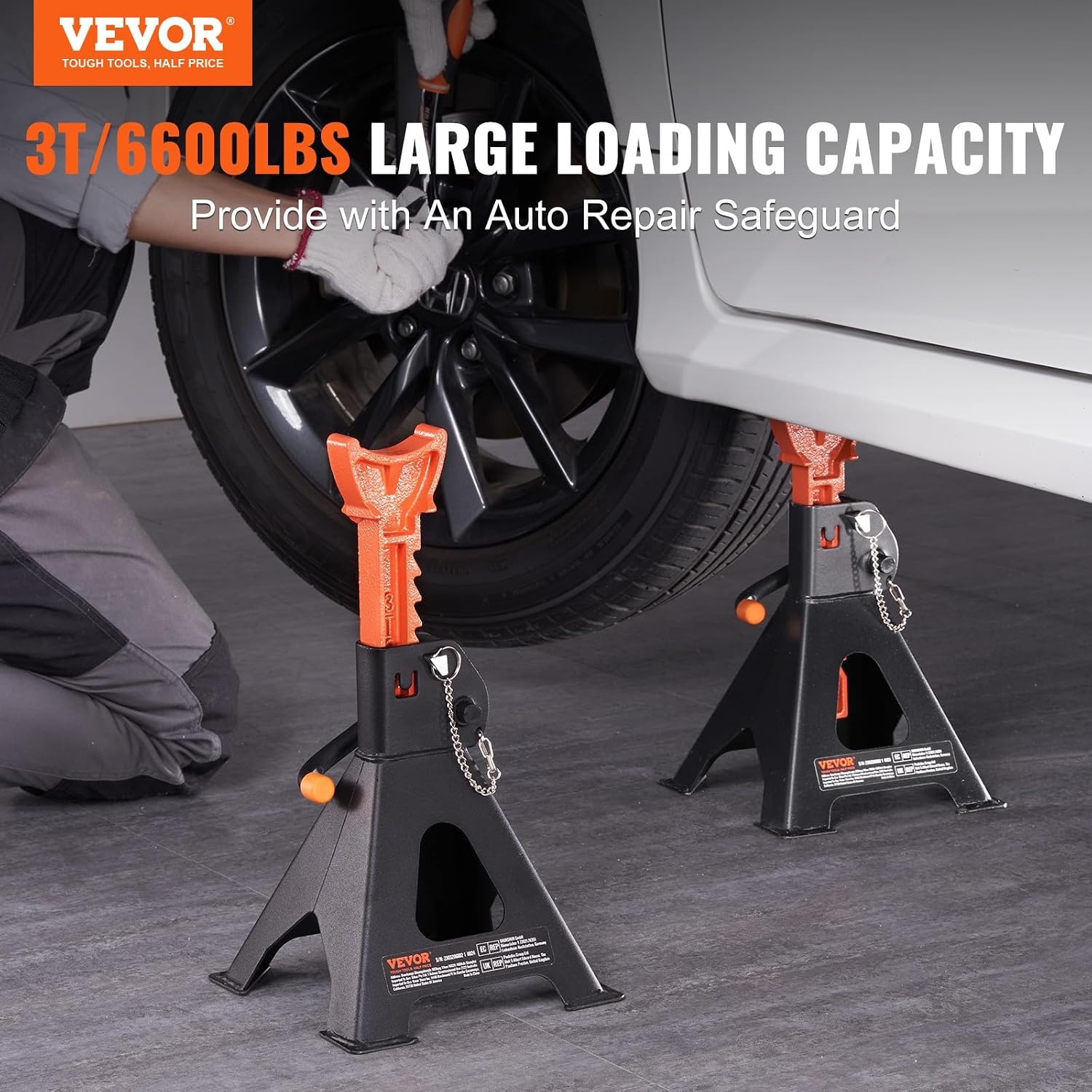image:imageVEVOR Jack Stands 3 Ton 6000 lbs Capacity Car Jack Stands 108163 inch Adjustable Height for lifting SUV Pickup Truck Car and UTVATV Red 1 Pair 108163 inch Adjustable Height for Lifting SUV Pickup Truck Car and UTVATV Red3T 2Locking