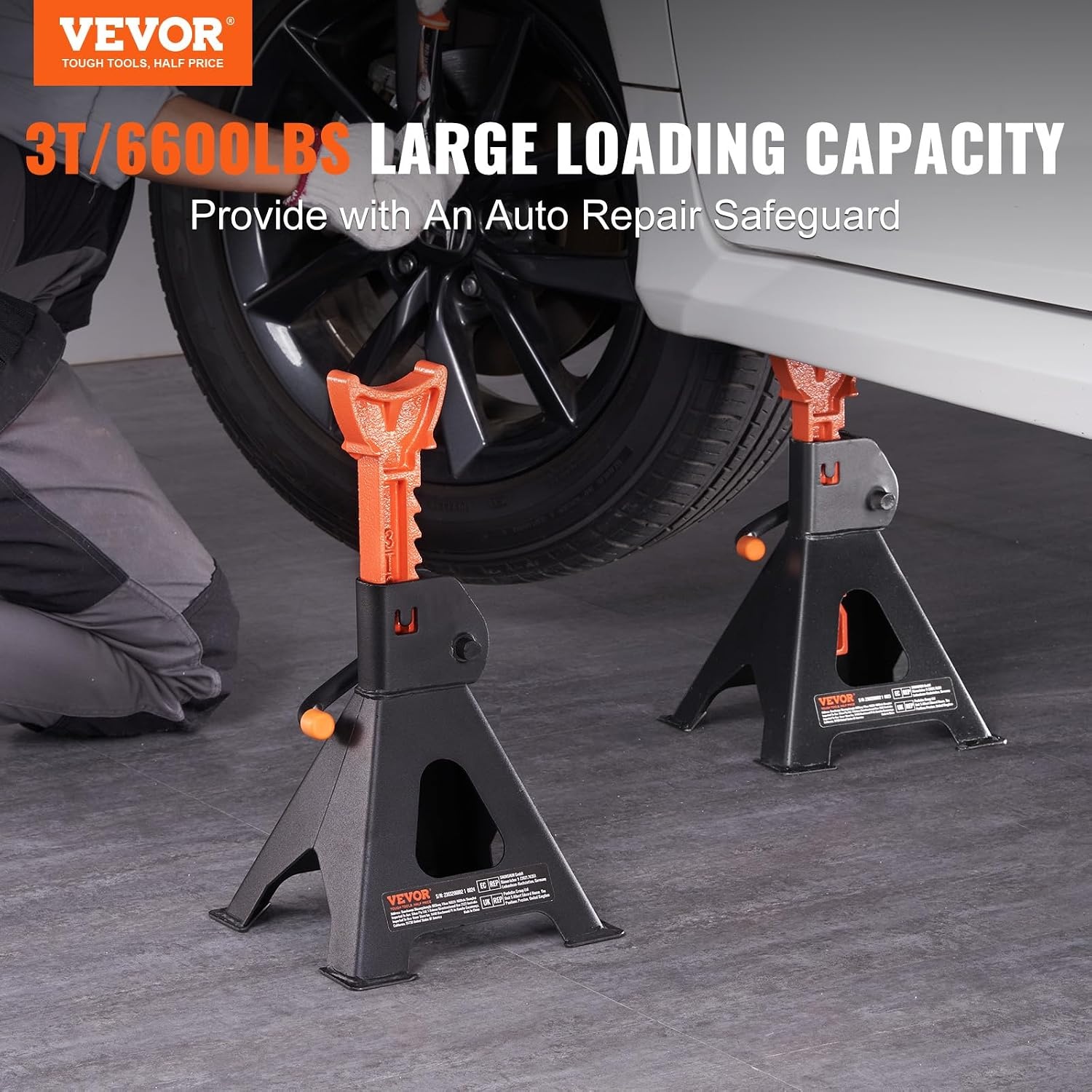 image:imageVEVOR Jack Stands 3 Ton 6000 lbs Capacity Car Jack Stands 108163 inch Adjustable Height for lifting SUV Pickup Truck Car and UTVATV Red 1 Pair 108163 inch Adjustable Height for Lifting SUV Pickup Truck Car and UTVATV Red3T Single Locking
